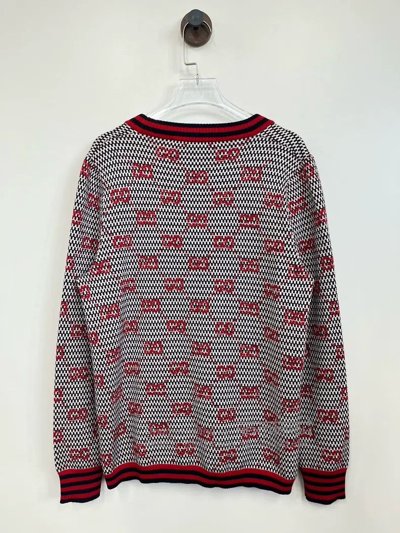 Gucci Gucci Red double G full-print V-neck woollen knitted cardi Size US M / EU 48-50 / 2 - 2 Thumbnail