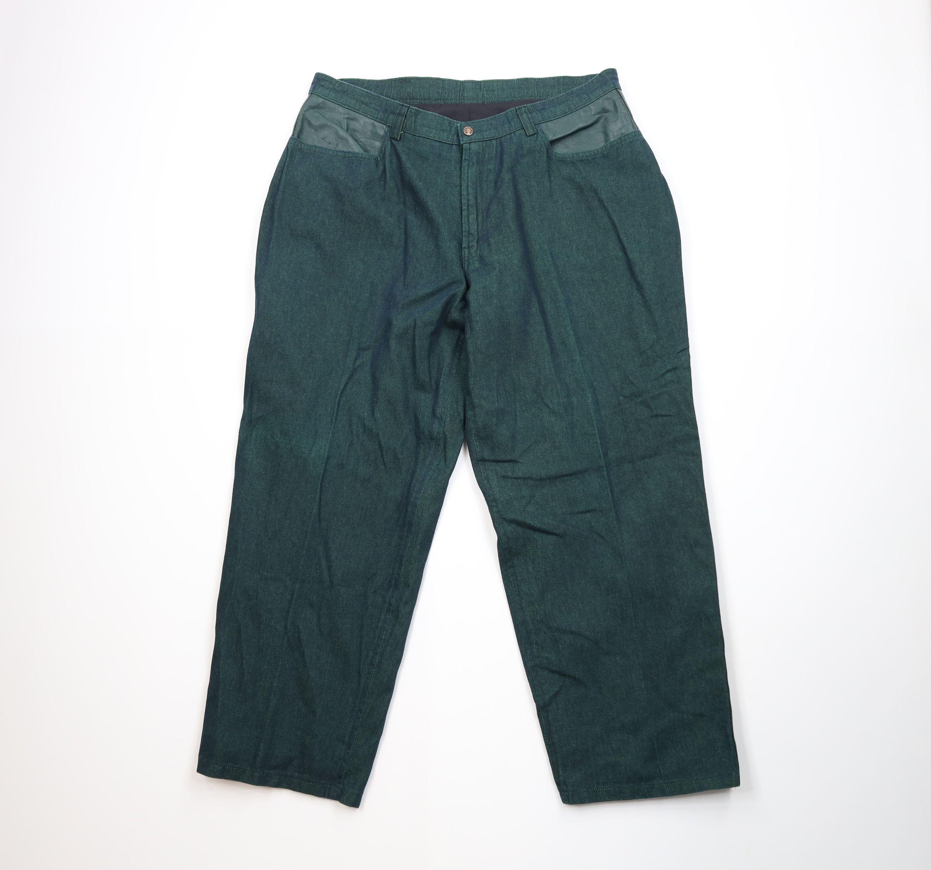 Vintage Vintage 90s Streetwear Trim Baggy Wide Leg Denim Jeans Green Size US 38 / EU 54 - 1 Thumbnail