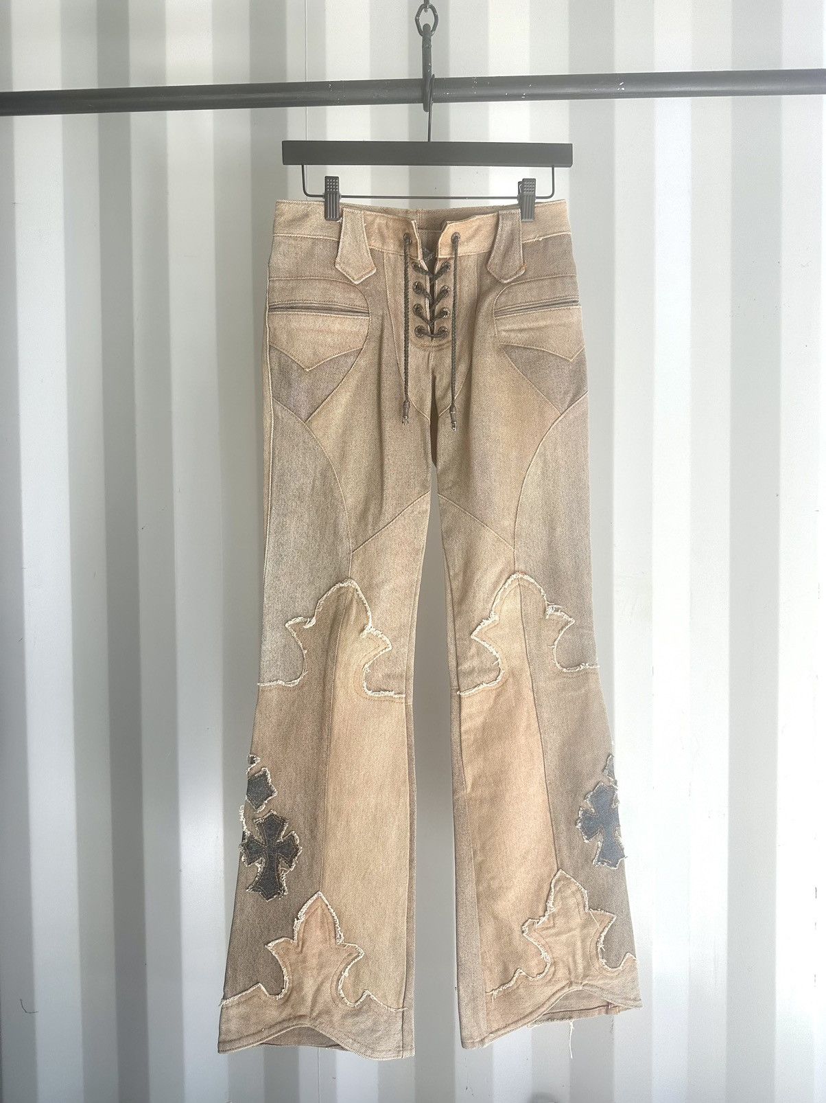 Vintage A&G Rock Triple Cross Patch Fleur Knee Bootcut Flare Pants Size US 28 / EU 44 - 1 Thumbnail