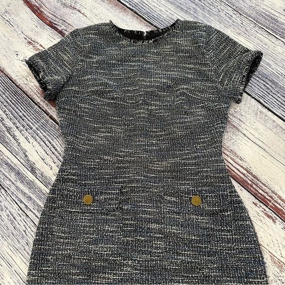 Loft LOFT Tweed Textured Blue Shift Dress with Front Pockets Size XS / US 0-2 / IT 36-38 - 3 Thumbnail