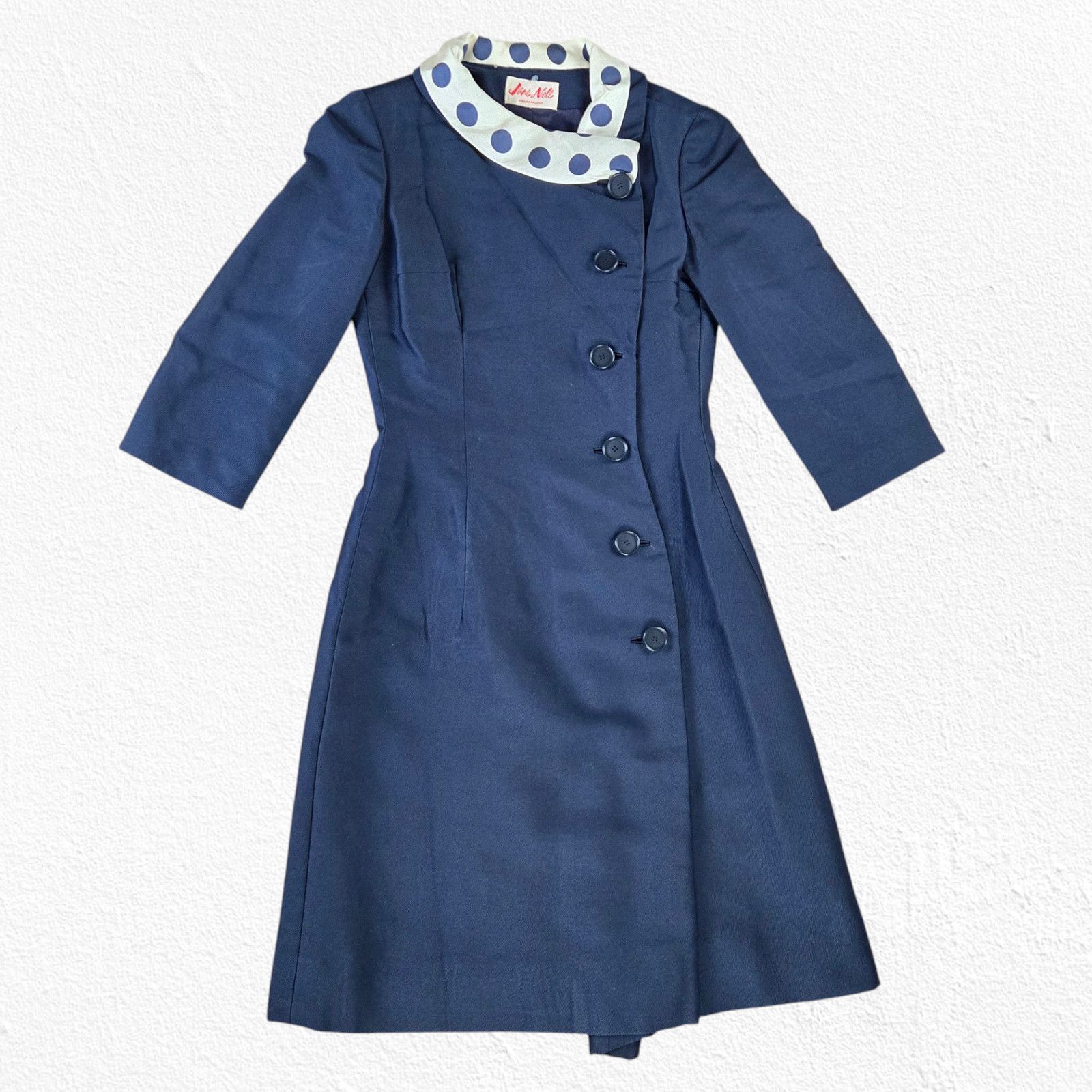 Vintage 50s Navy Fit Flare Dress Small Size S / US 4 / IT 40 - 2 Thumbnail