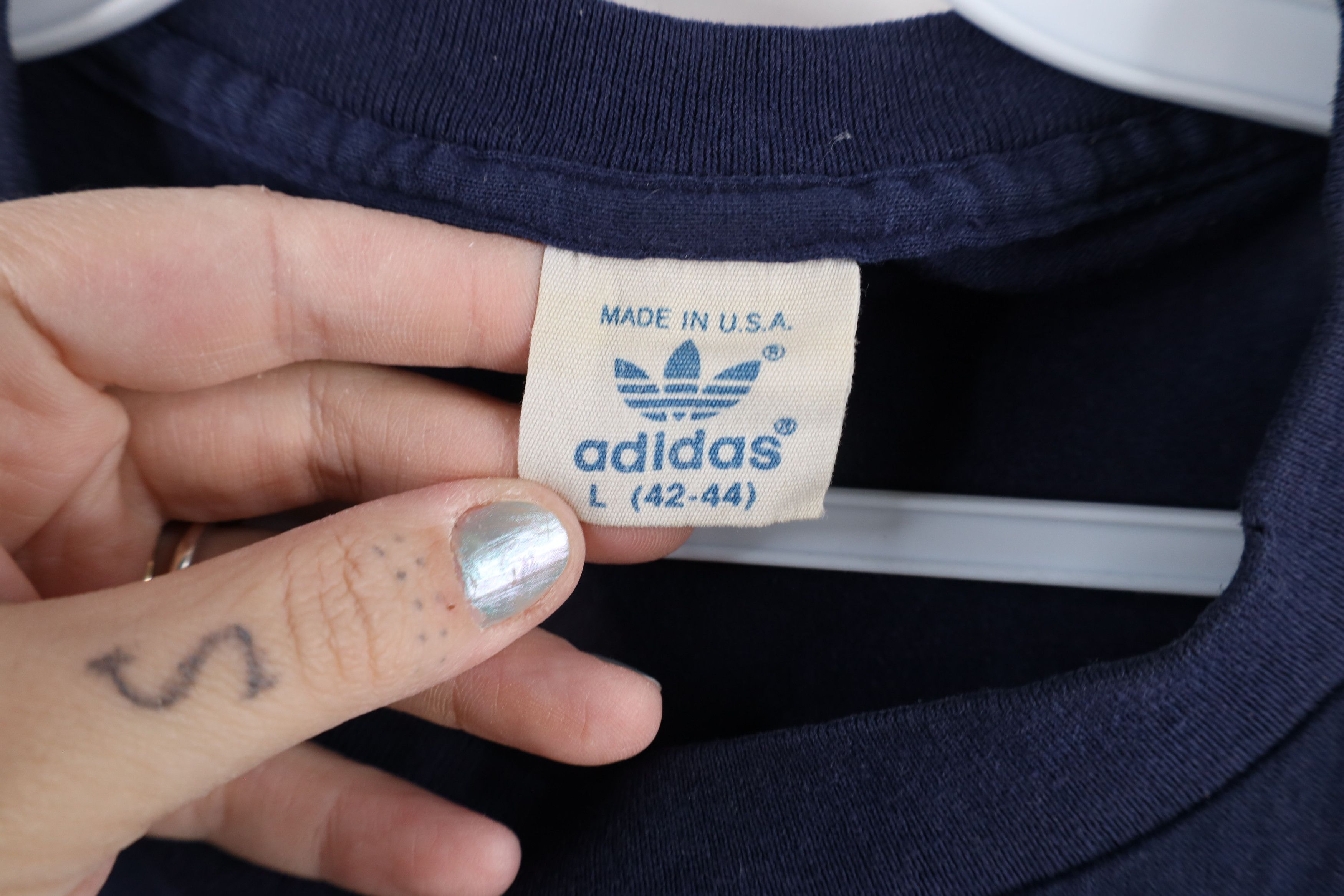 Adidas × Vintage Vintage 70s 80s Adidas Spell Out Striped T-Shirt Blue USA Size US L / EU 52-54 / 3 - 9 Thumbnail