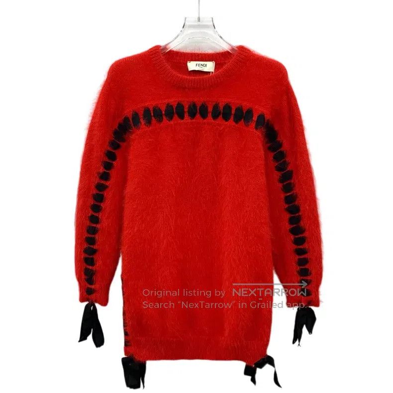 Fendi Fendi Red Laced Rabbit Hair Crewneck Long Sleeve Knit Top Size XXS / US 00 / IT 34 - 1 Thumbnail