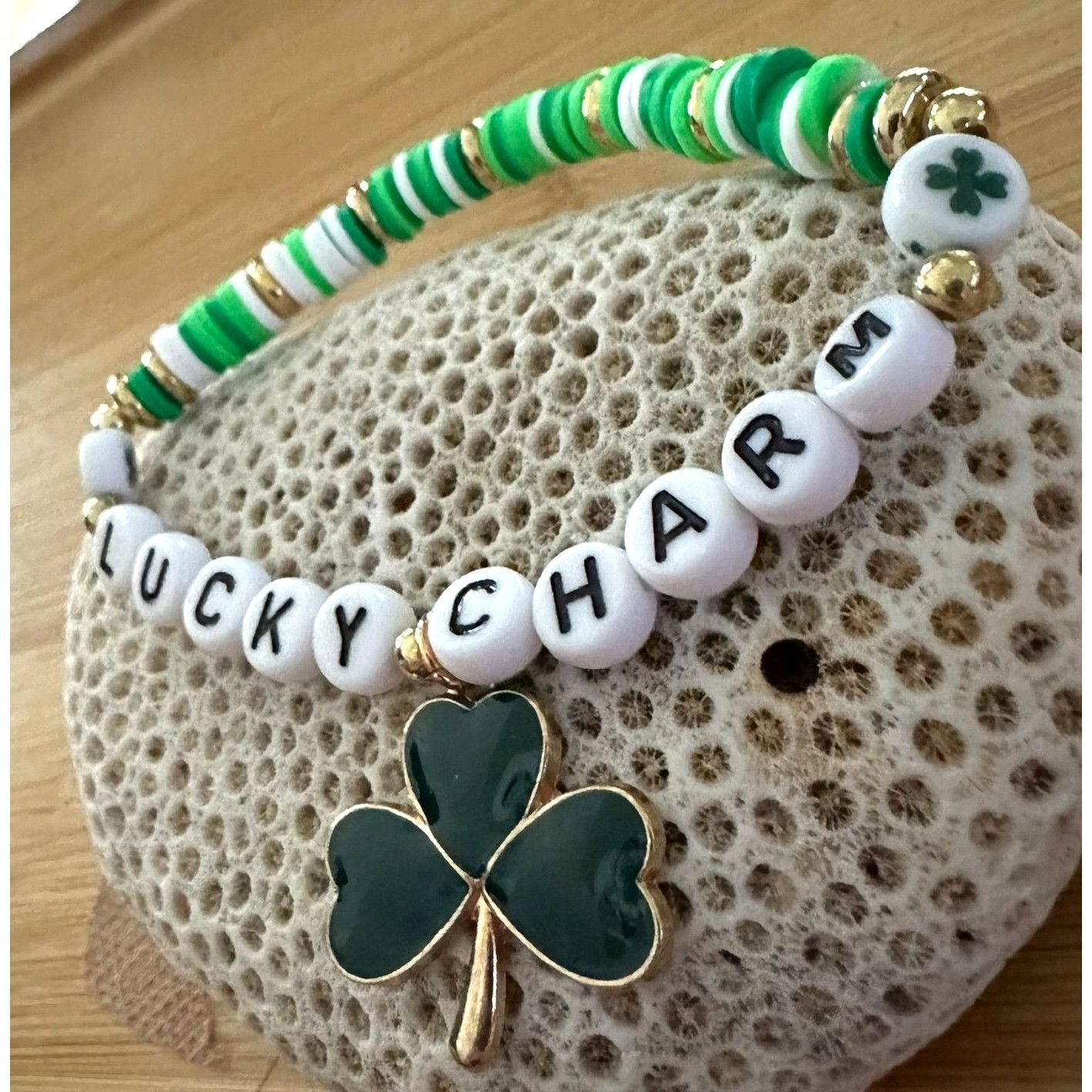 Handmade St Patricks Day Bracelet New Beaded Shamrock Lucky Charm New Size ONE SIZE - 11 Thumbnail