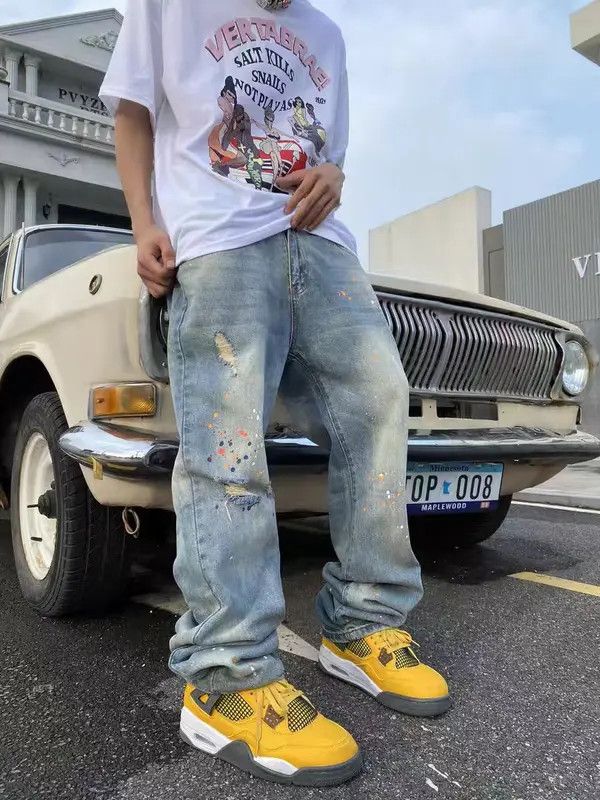 Vintage VIBE Street Splash Inked Washed Old Ripped Baggy Jeans Size US 32 / EU 48 - 6 Thumbnail