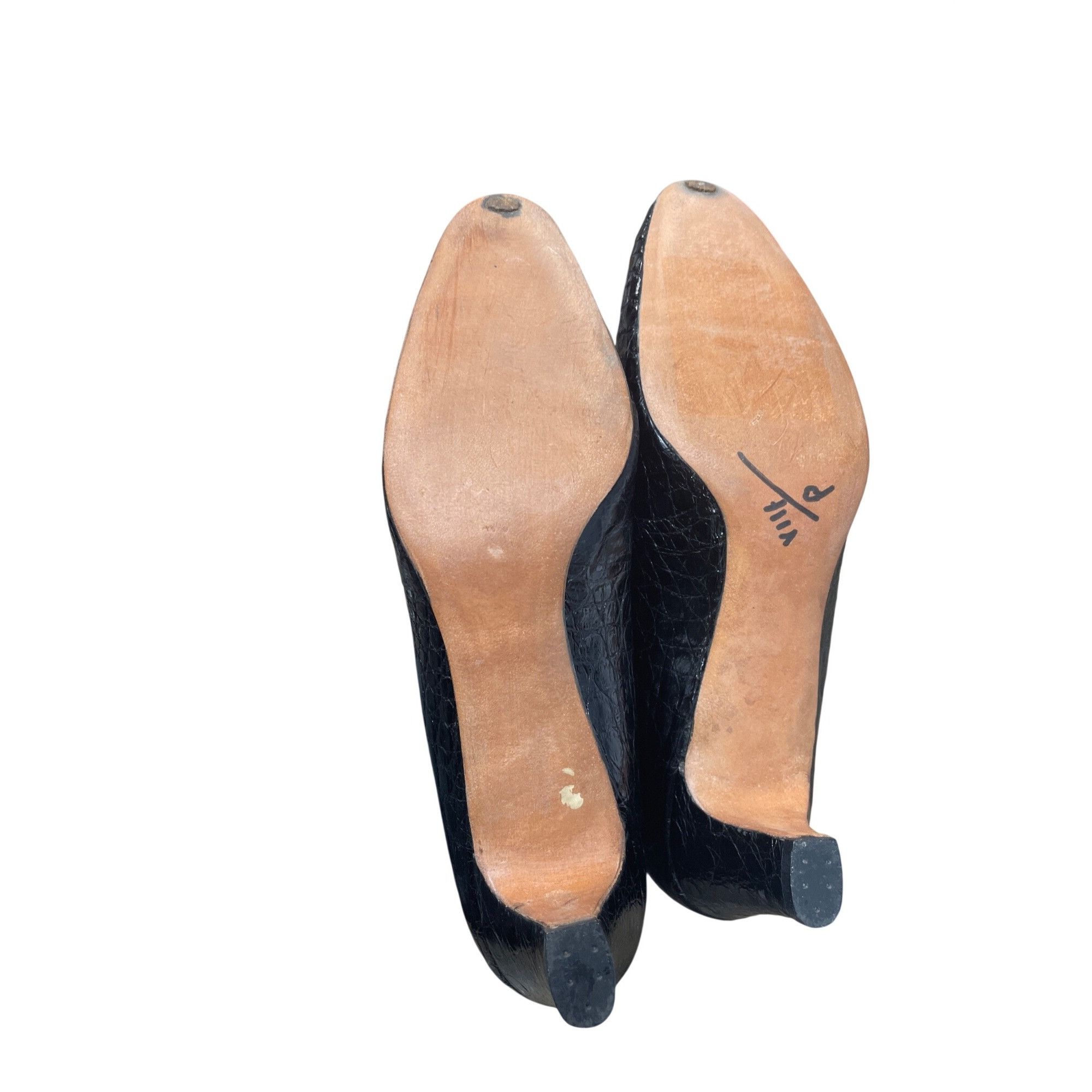 Vintage O'Connor Goldberg Womans VTG Black Alligator Leather Heels S Size US 7.5 / IT 37.5 - 6 Thumbnail