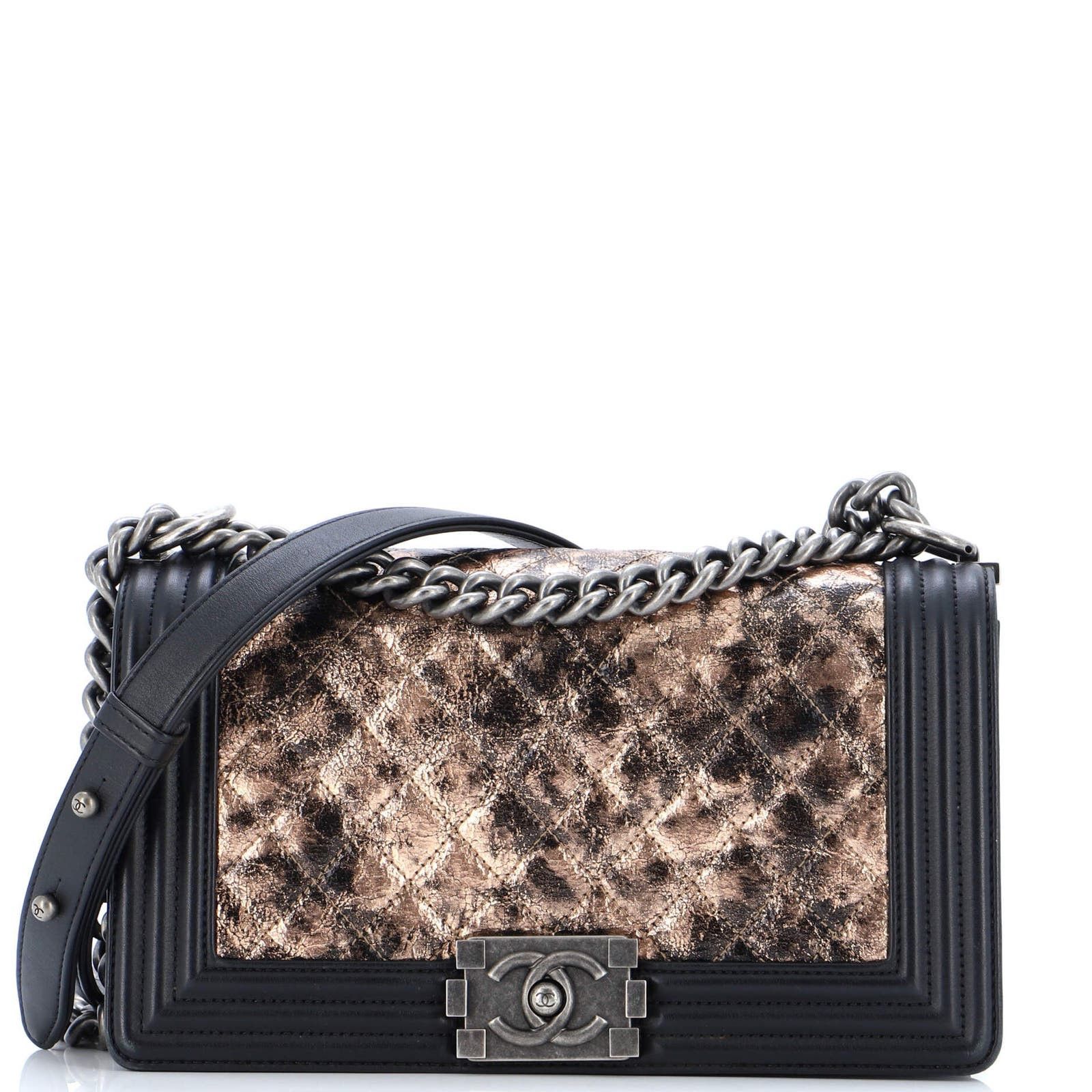 Boy Flap Bag Quilted Metallic Crumpled Goatskin Old Medium