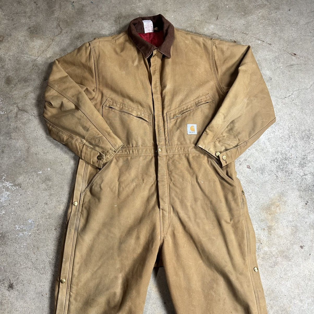Carhartt Vintage 90s Made in USA Tan Carhartt Quilt Lined Coveralls Size US 40 / EU 56 - 2 Thumbnail