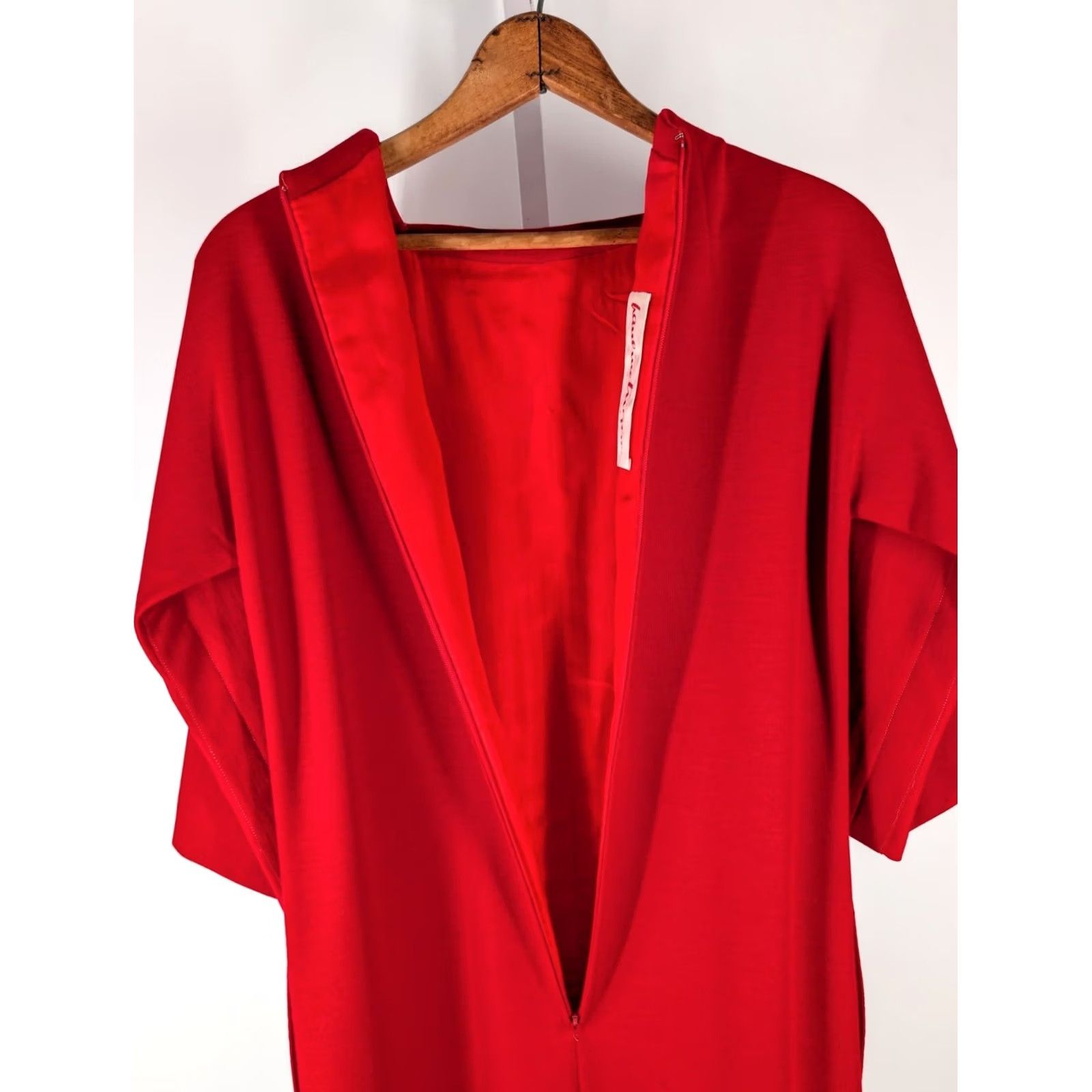 Vintage VINTAGE Pauline Trigère Red Wool Dress Mod 60s 70s Contrast Stitch Shift Kimono Womens Size XS / US 0-2 / IT 36-38 - 4 Thumbnail