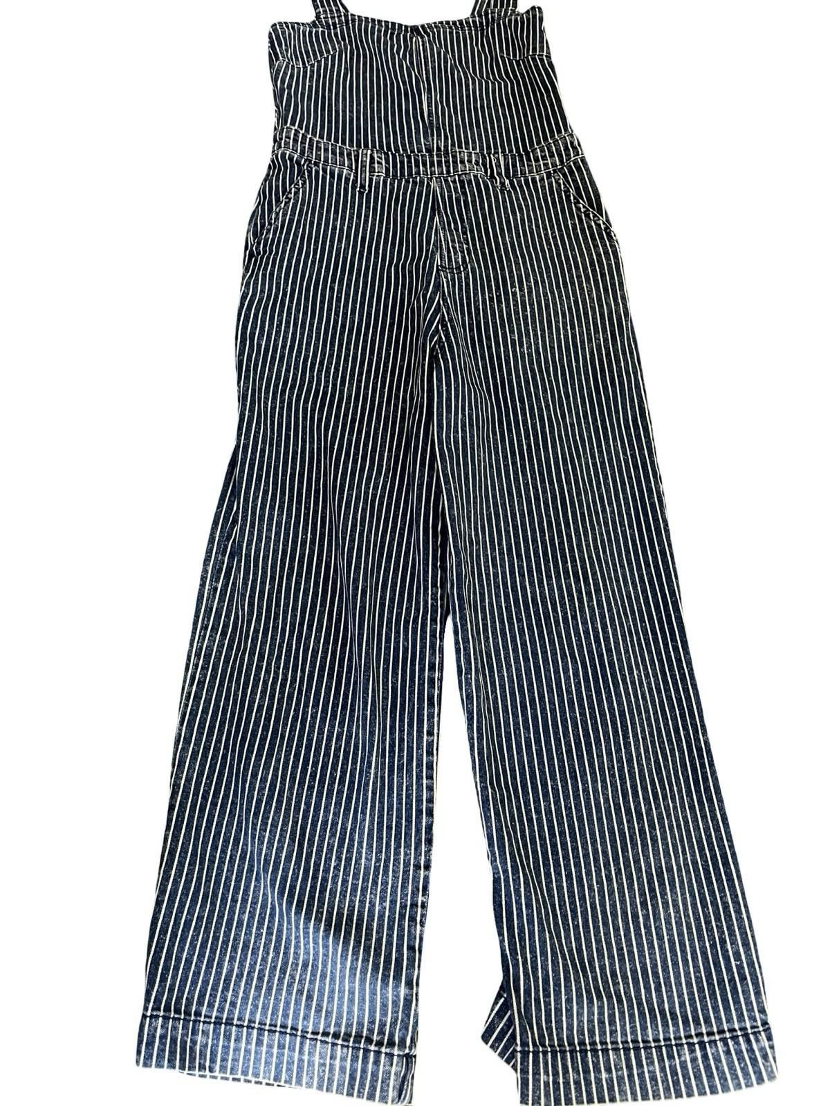 Unknown London Women's Striped Denim Jumpsuit with Adjustable Straps Size 27" / US 4 / IT 40 - 6 Thumbnail