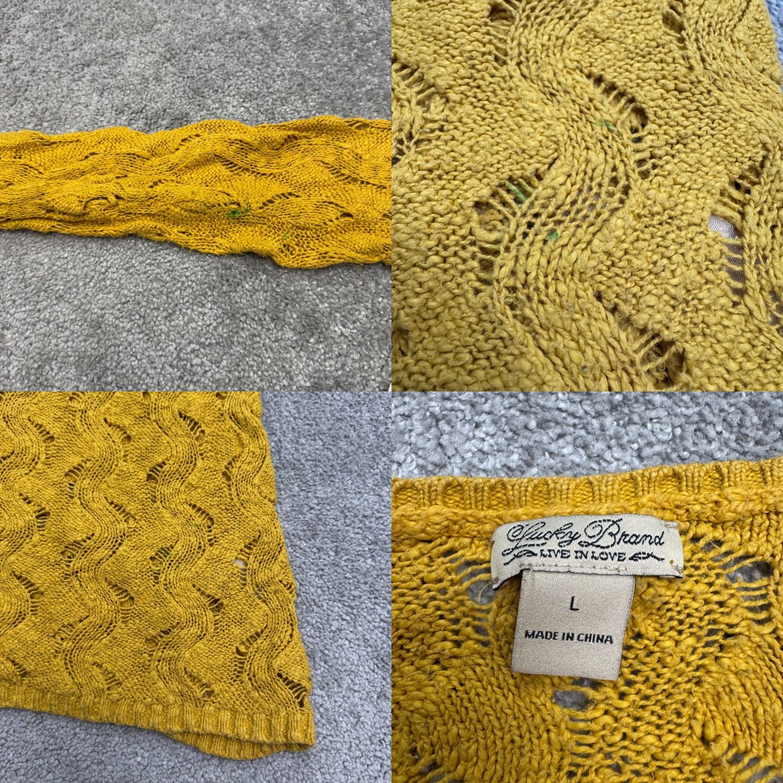 Lucky Brand Lucky Brand Crochet Pullover Sweater Womens L Yellow Open Knit V-Neck Bohemian Classic Size L / US 10 / IT 46 - 8 Thumbnail