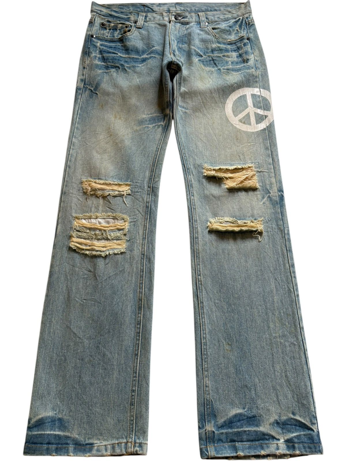 Japanese Brand Vintage Japanese Brand Peace Spell Out Mud Wash Loose Jeans Size US 34 / EU 50 - 1 Thumbnail