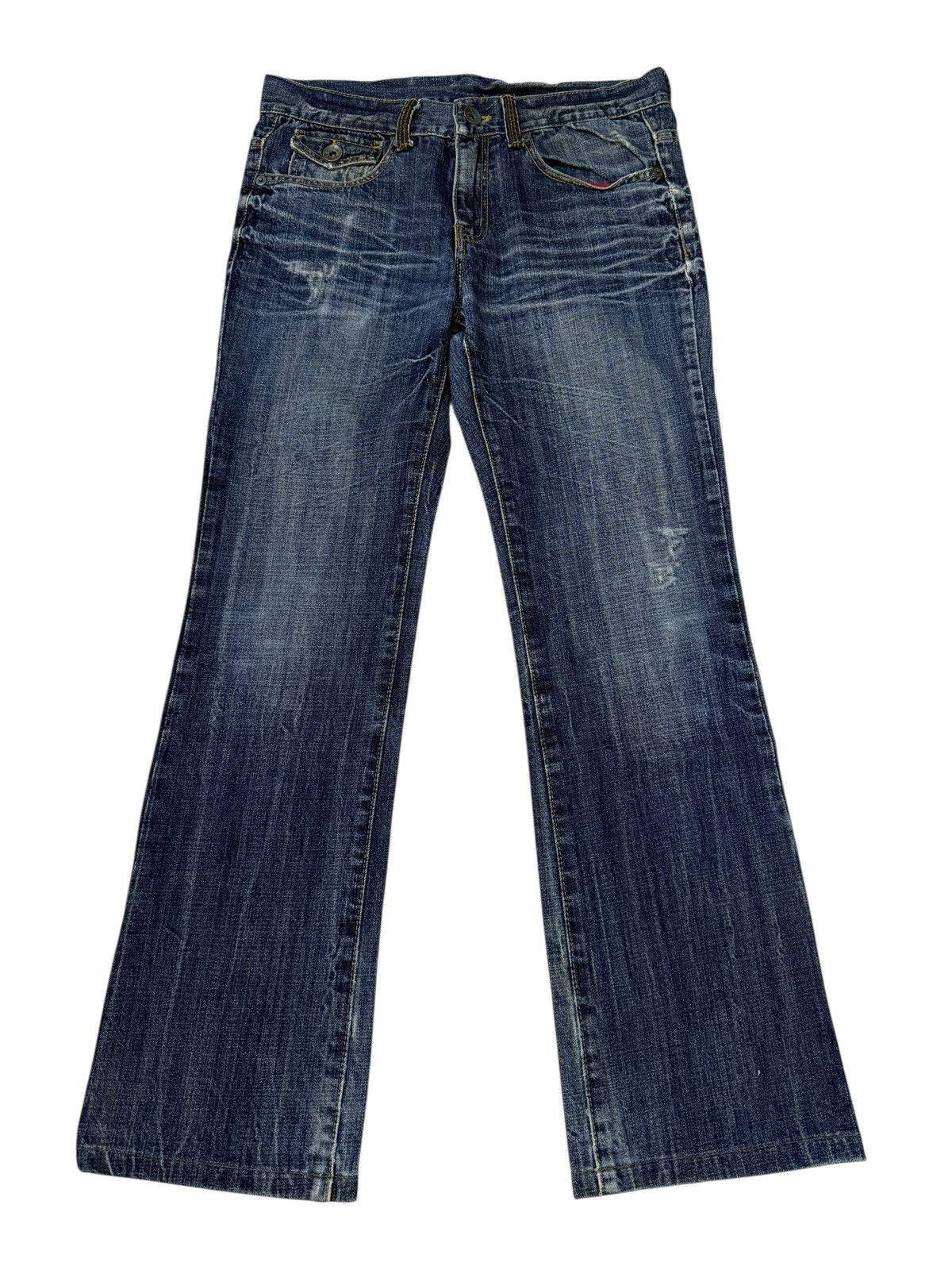 Japanese Brand Flared Jeans Russ.k Distressed Denim Nice Design Boot Cut Size US 33 - 2 Thumbnail