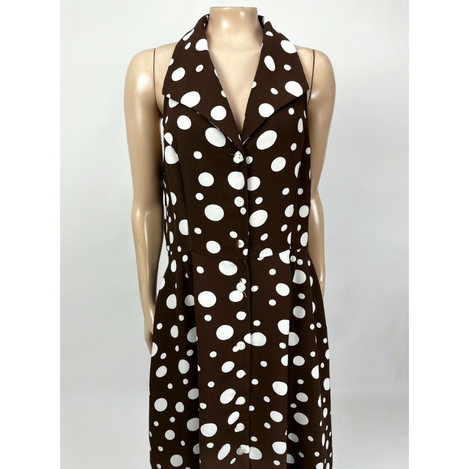 Vintage VINTAGE S.L. Fashions Dress Button Long Polka Dot Polyester Midi Womens 1990s Brown 40" Chest 50 Hip 49 Shoulder to Hem Size XXS / US 00 / IT 34 - 2 Thumbnail