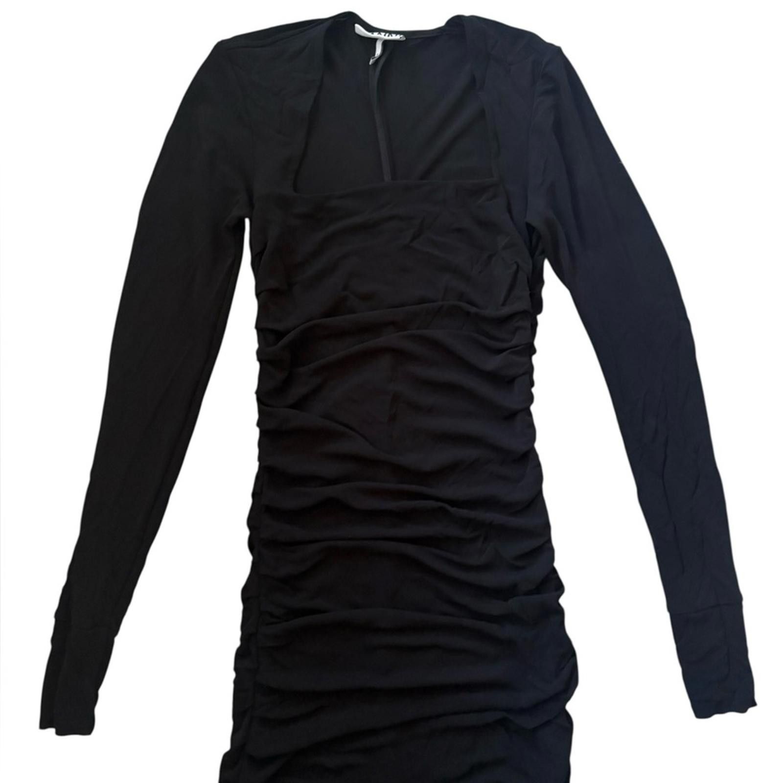 Ganni GANNI Black Ruched Crepe Maxi Dress Long Sleeve Square Neck Size S / US 4 / IT 40 - 5 Thumbnail