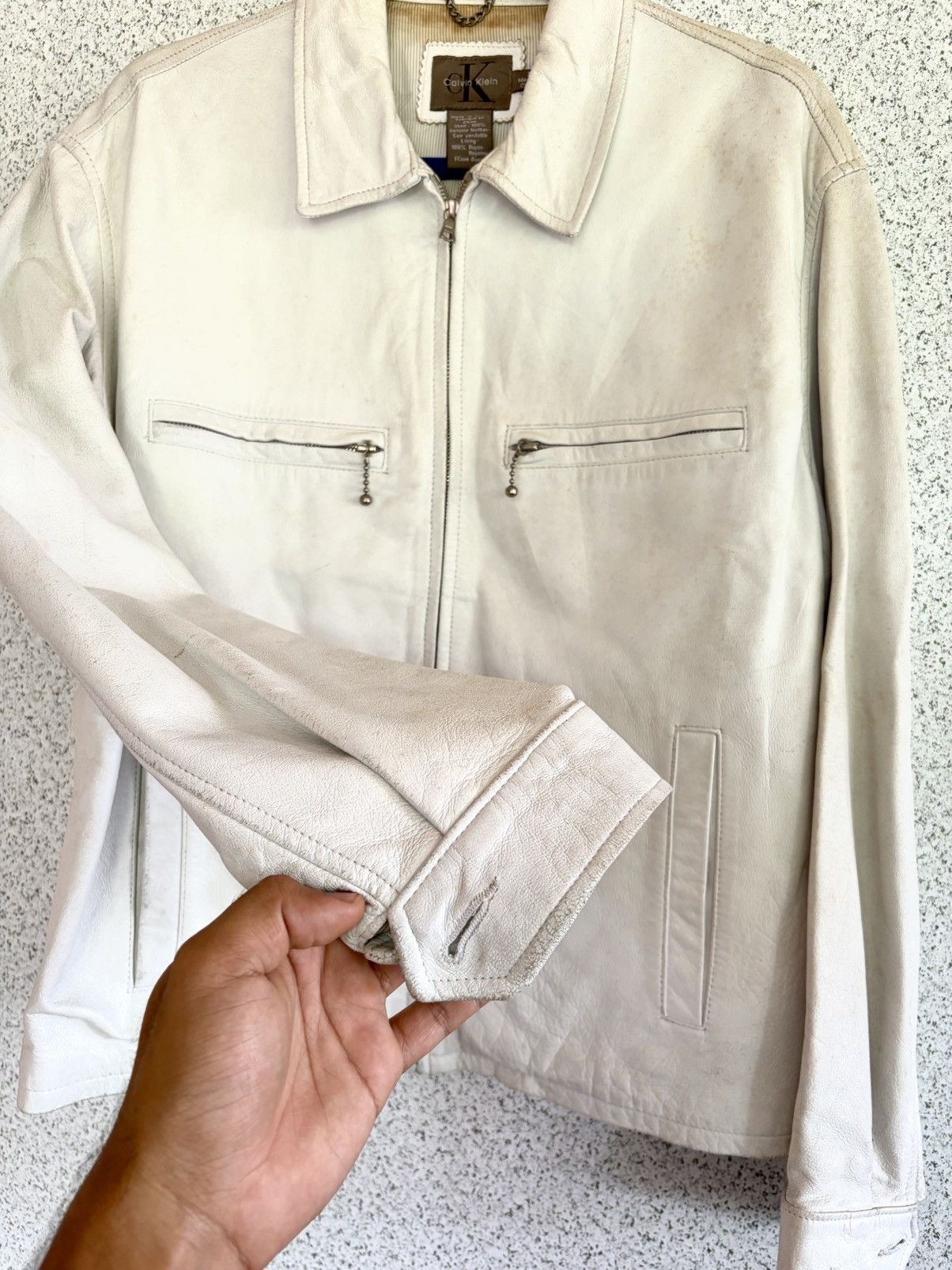 Calvin Klein Calvin Klein Cream Leather Jacket Rare Minimalist Boxy Fit Size US S / EU 44-46 / 1 - 10 Thumbnail