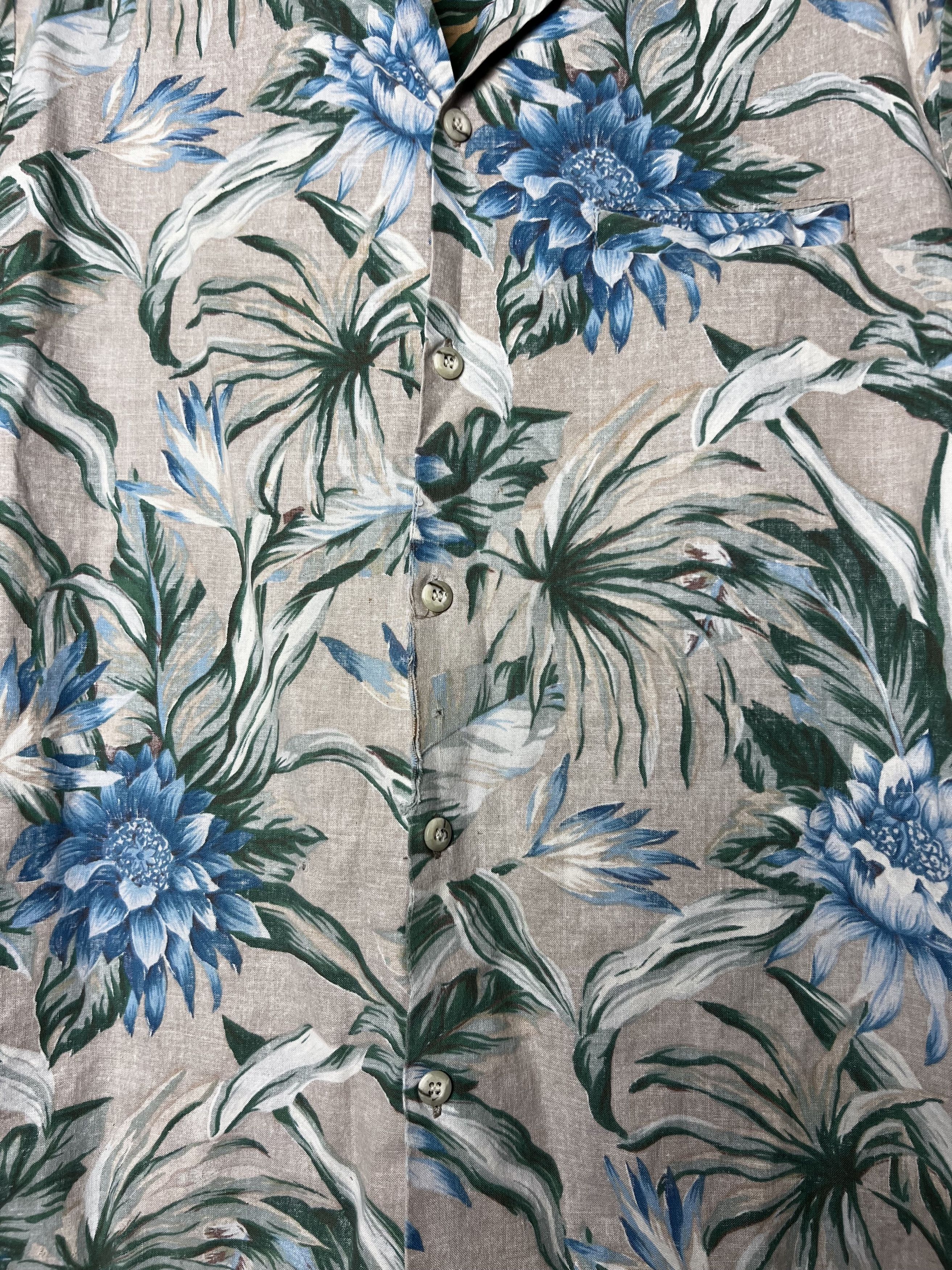 Vintage Vntg 70s Hawaiian Aloha Shirt: Barefoot in Paradise Floral Size US L / EU 52-54 / 3 - 2 Thumbnail