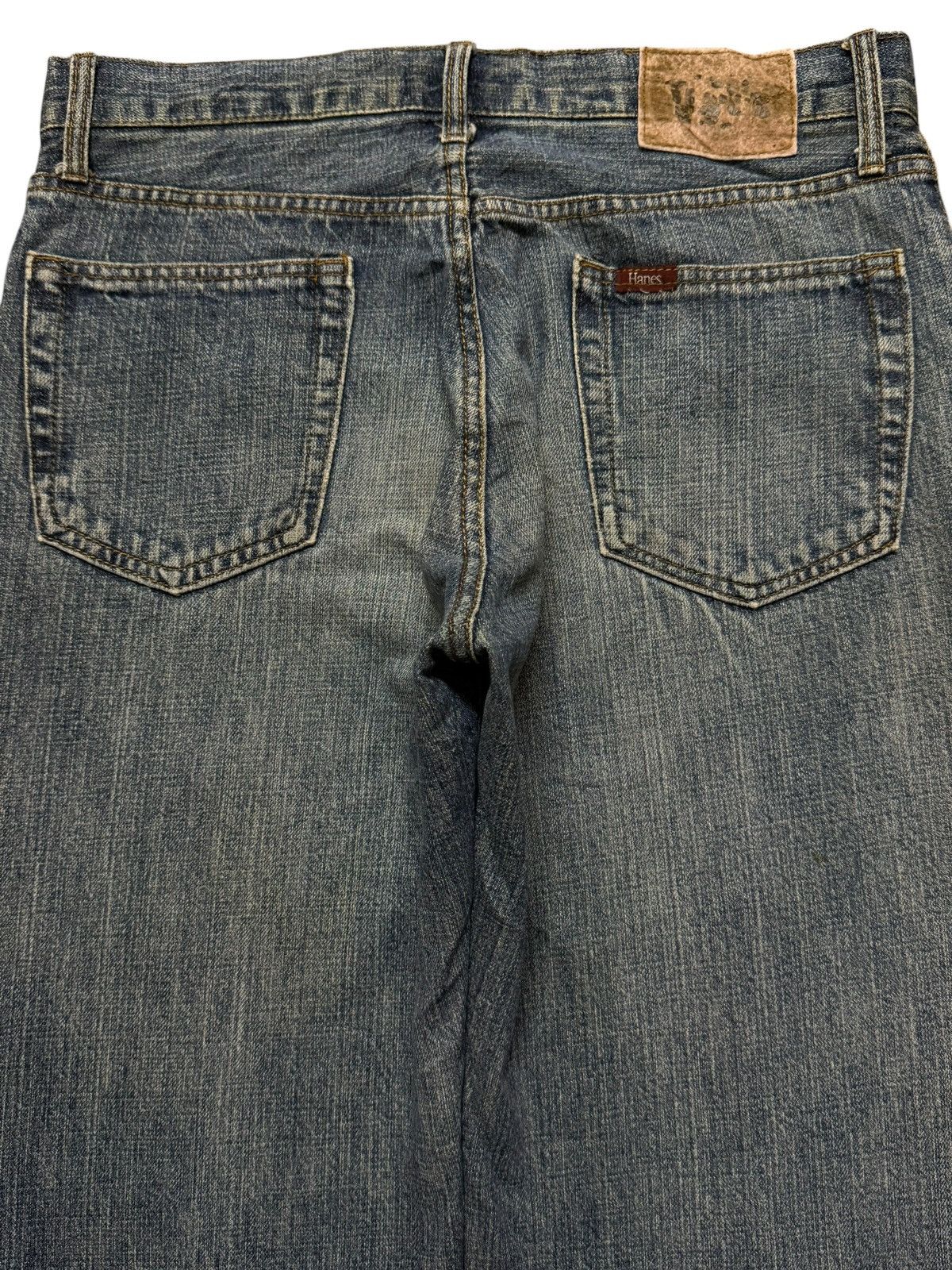 Hanes Vintage 90s Hanes Blue Faded Wash Distressed Wide Leg Baggy Size US 32 / EU 48 - 4 Thumbnail