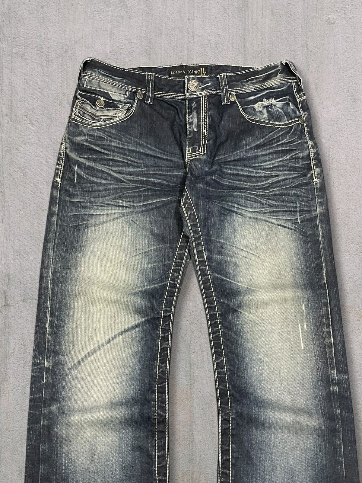 Japanese Brand Japanese Punk Crazy Back Pocket Grey Washed Bootcut Jeans Size US 31 - 2 Thumbnail