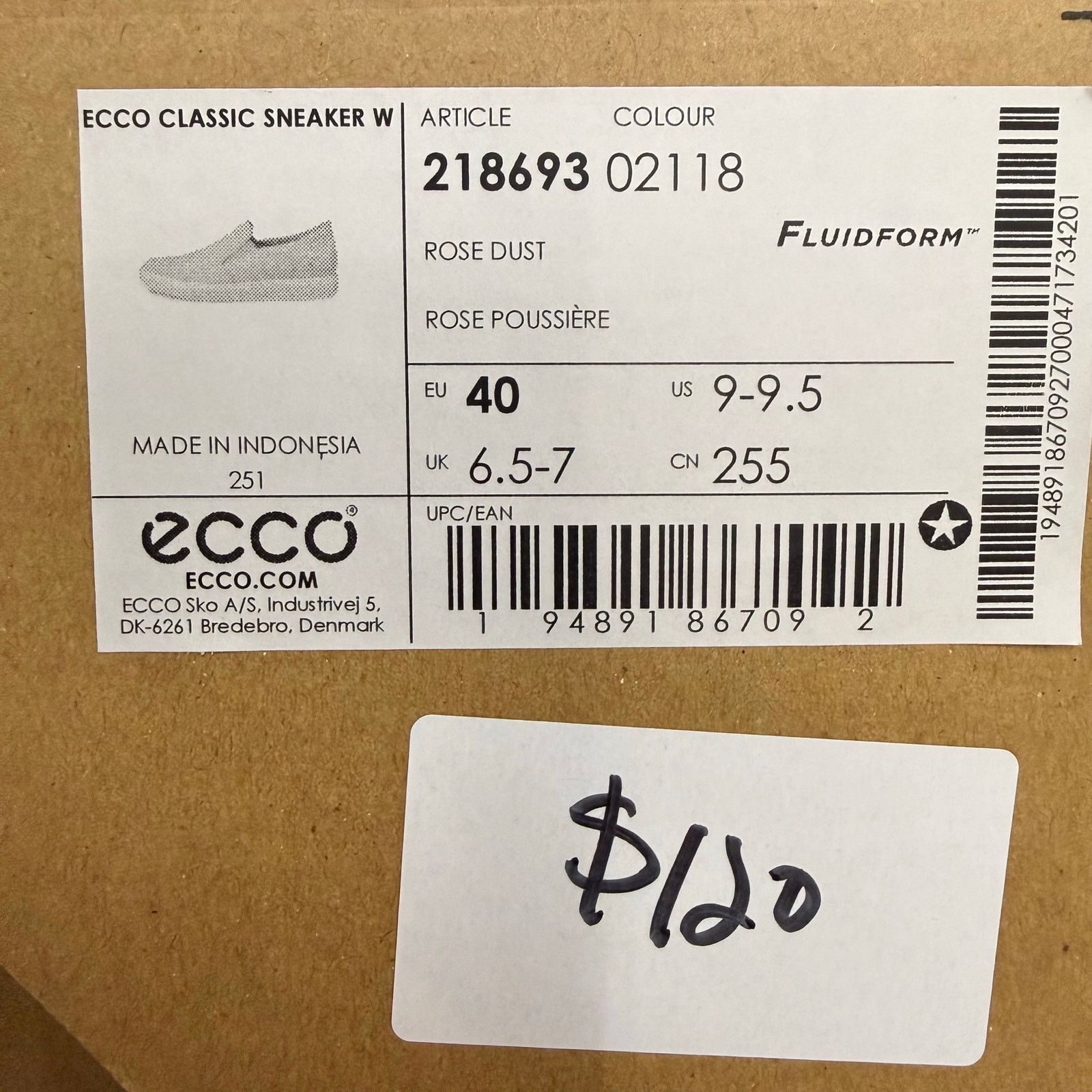 Ecco ECCO WOMEN'S 40 CLASSIC LOW TOP SNEAKER SLIP ON ROSE DUST Size US 9 / IT 39 - 5 Thumbnail