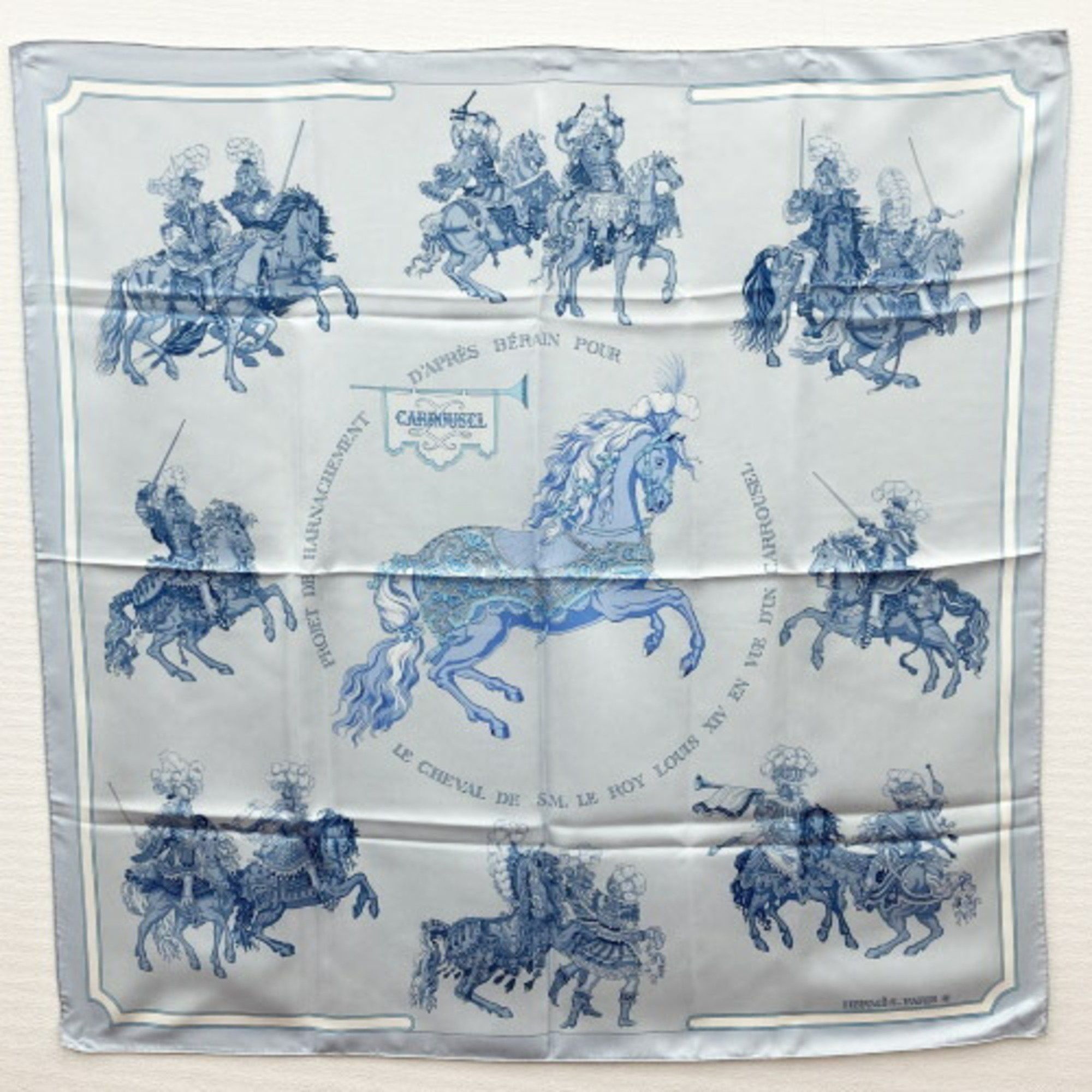 image of Hermes Carrousel Horse Pattern Muffler/scarf Blue Silk Ladies Fashion It1W4Fo563O2, Women's
