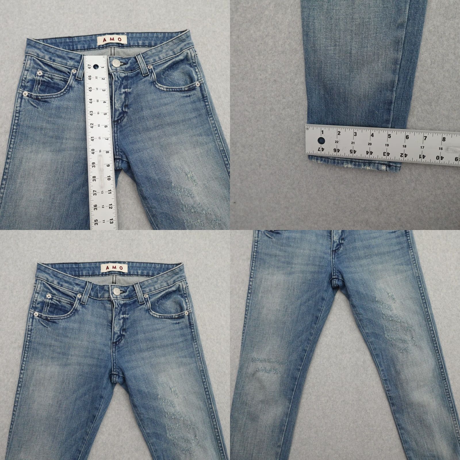 AMO AMO Jeans 27 (27X27) Kate Daydream Distressed Medium Wash Made in USA Women Skinny Jeans Size 32" / US 10 / IT 46 - 8 Thumbnail