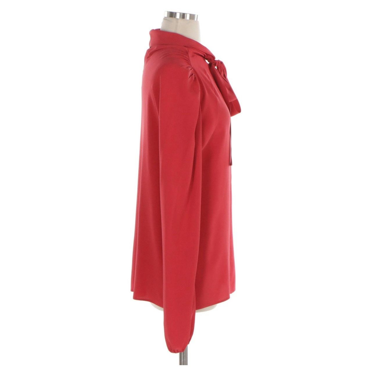 Prada Prada Red Silk Tie-Neck Blouse with Ruched Shoulders Size S / US 4 / IT 40 - 3 Thumbnail