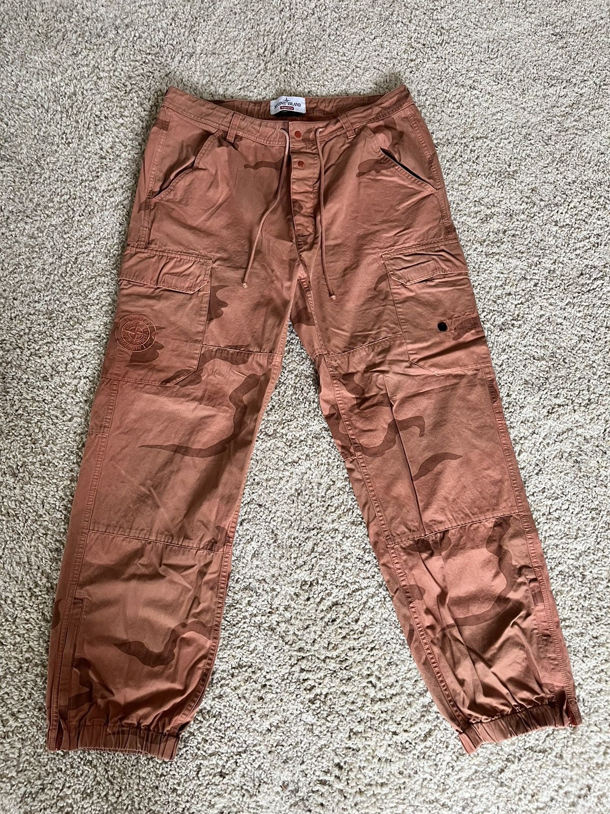 image of Stone Island Supreme Cargo Pants in Orange, Men's (Size 32)