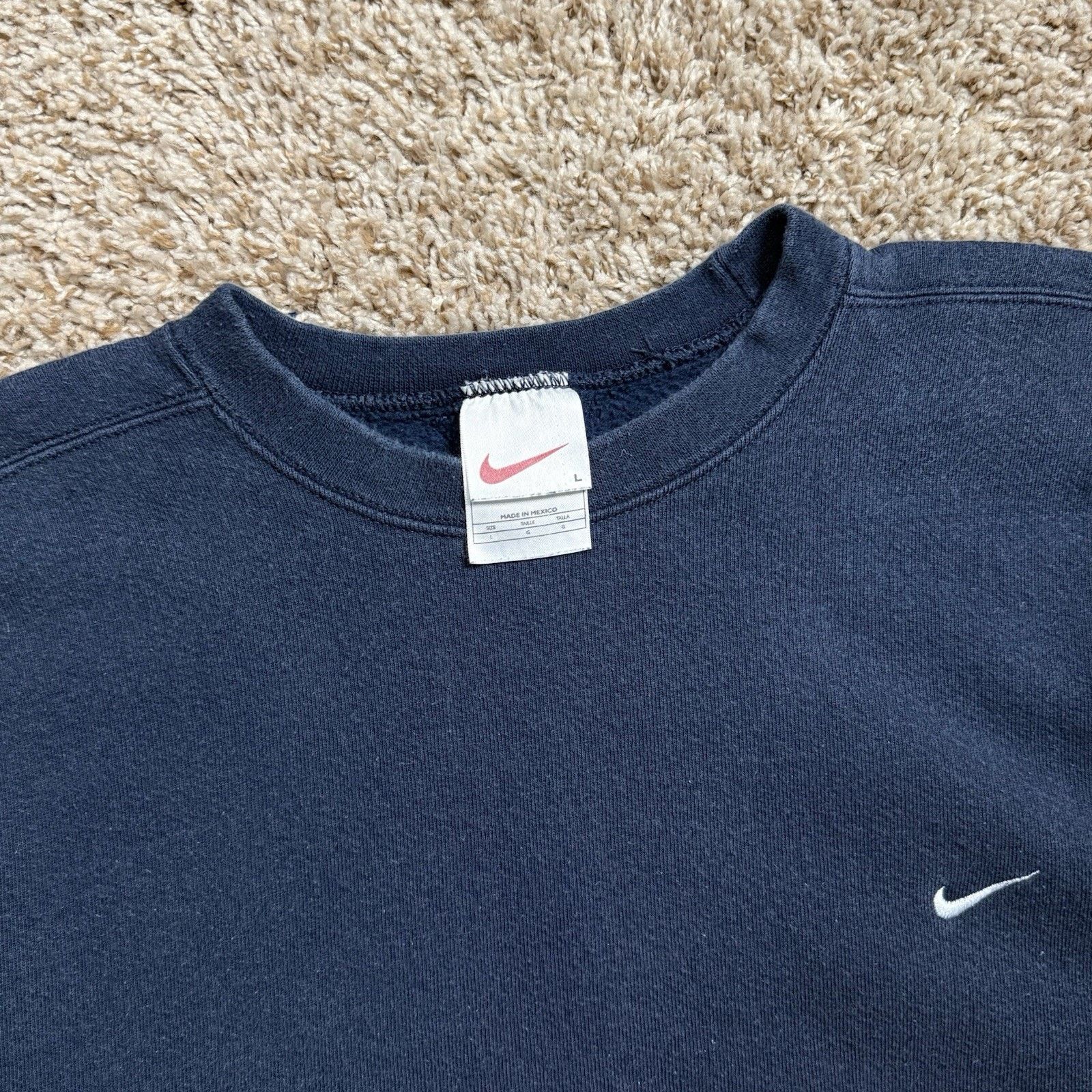Nike × Vintage Vintage 90’s Nike Embroidered Sweatshirt Navy Blue Pullover Size US L / EU 52-54 / 3 - 2 Thumbnail