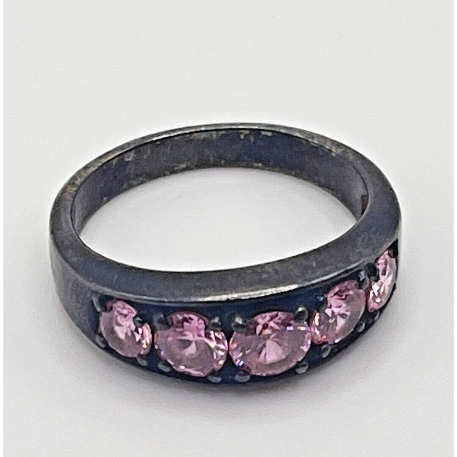 Other Pink Sapphire & CZ Accent Sterling Silver Band Ring Size 7.5 Size ONE SIZE - 2 Thumbnail