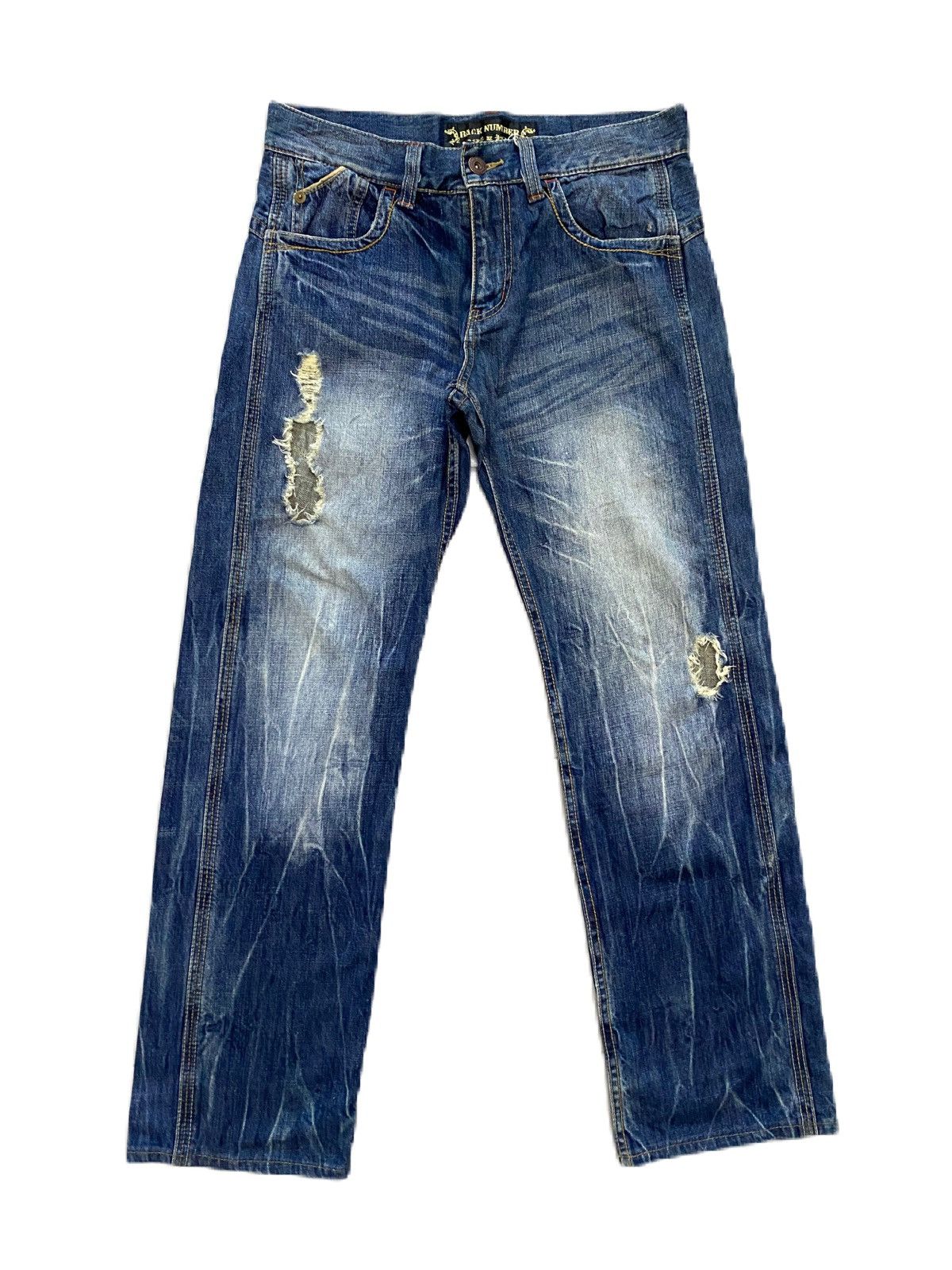 If Six Was Nine × Japanese Brand × Junya Watanabe JAPAN BRAND BACK NUMBER THRASHED DENIM GRUNGE STYLE Size US 32 / EU 48 - 1 Thumbnail