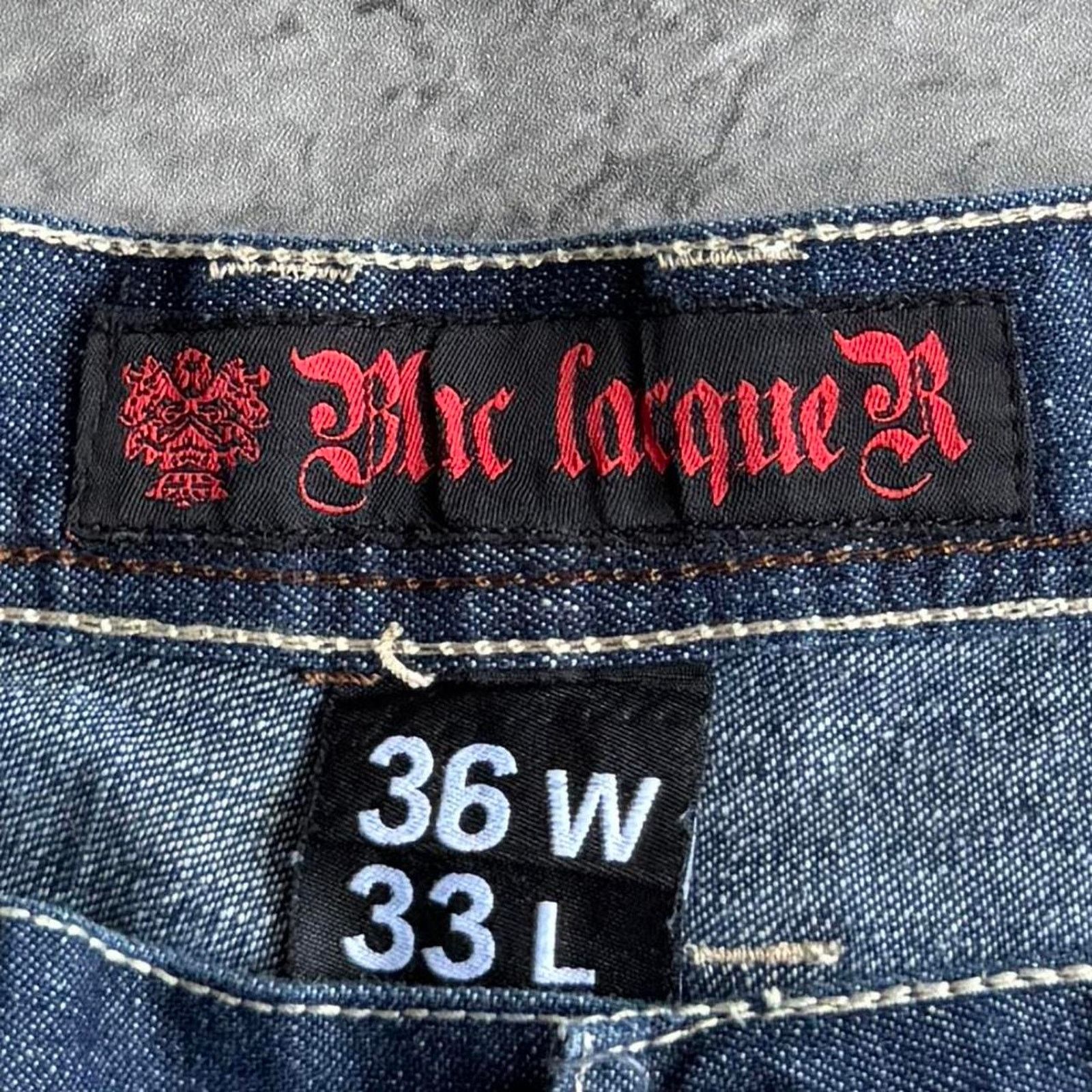 JNCO × Japanese Brand × Southpole Vintage Y2K Black Lacquer Embroidered Grunge Opium Jeans Size US 33 - 5 Thumbnail