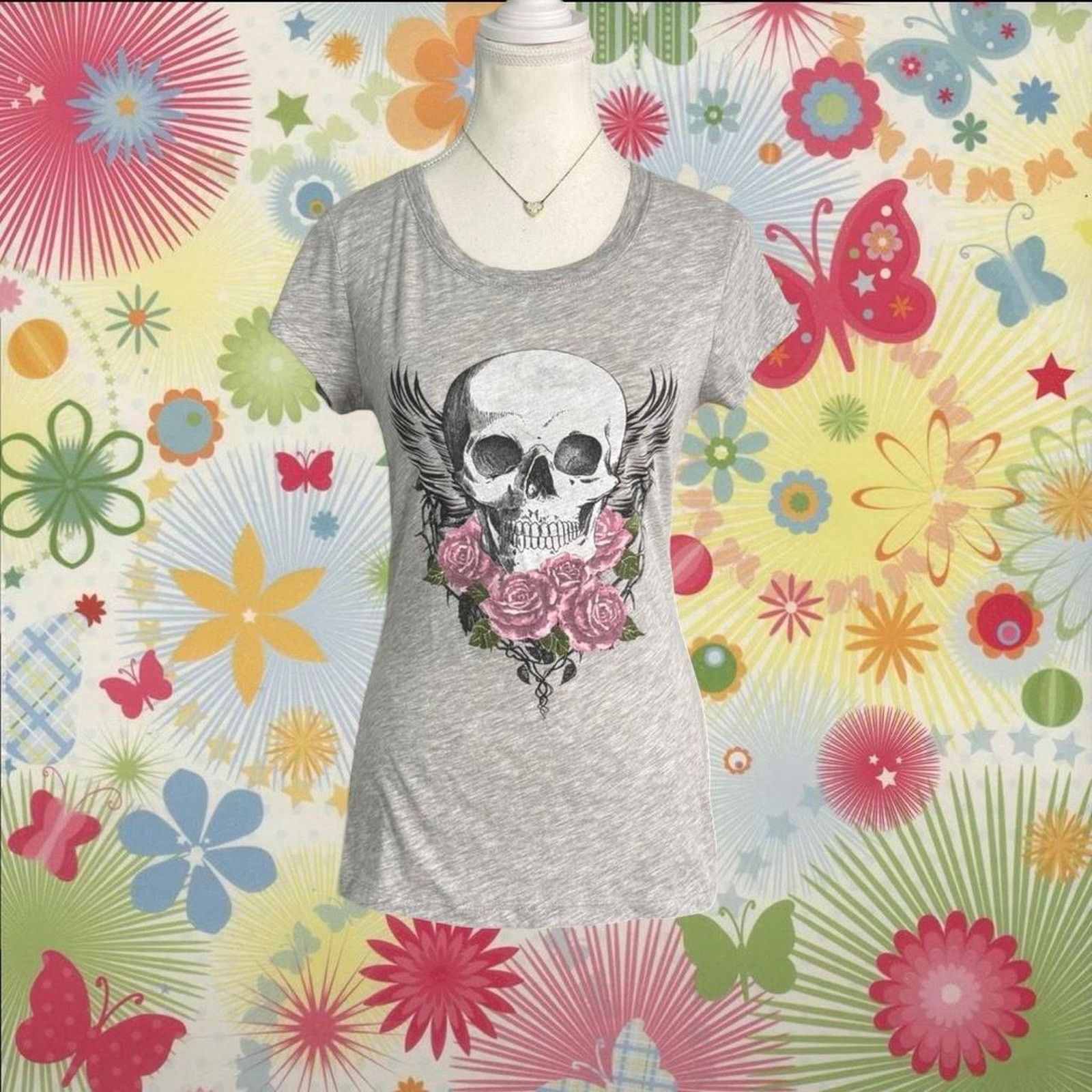Other Skull & Roses Y2K Baby Tee Full Length Short Sleeve Size M Size M / US 6-8 / IT 42-44 - 1 Thumbnail