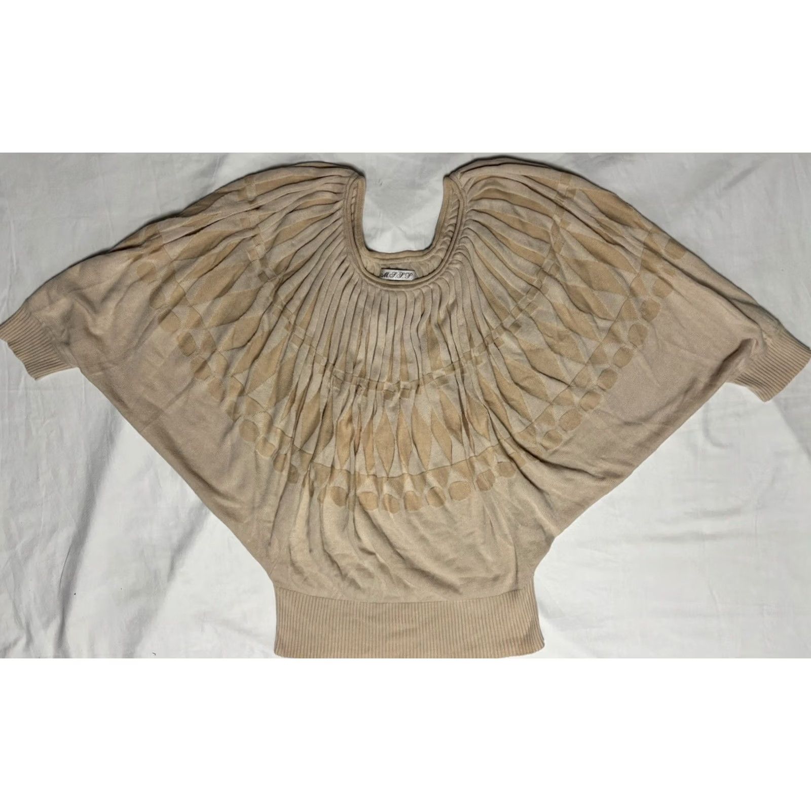 Vintage Lucky Rack Beige Geometric Batwing Knit Pullover Sweater | Size S Womens Size S / US 4 / IT 40 - 4 Thumbnail