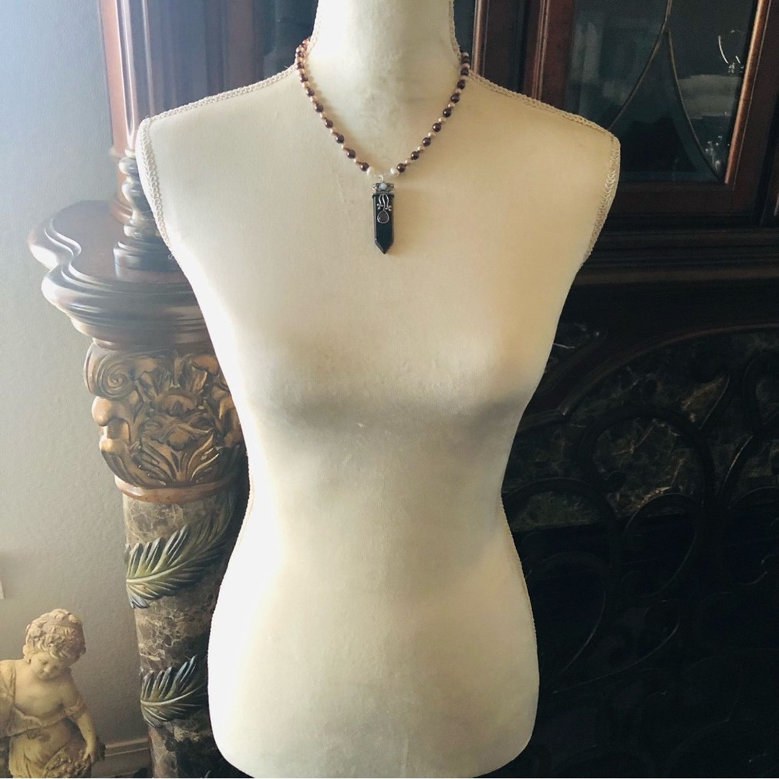 Handmade Handcrafted repurpose Tiger eye stone Pearl necklace Size ONE SIZE - 6 Thumbnail