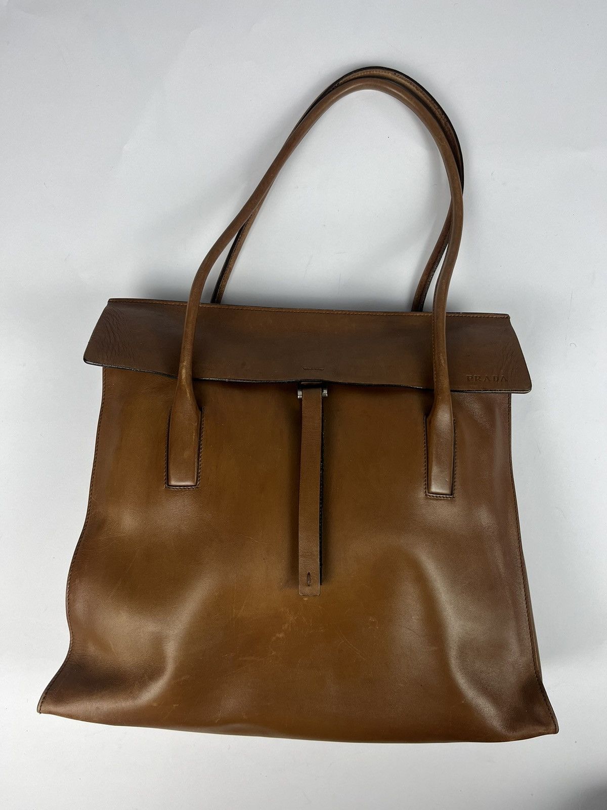 image of Prada Brown Leather Mesh Strapped Bag Fw 1999 in Camel, Women's