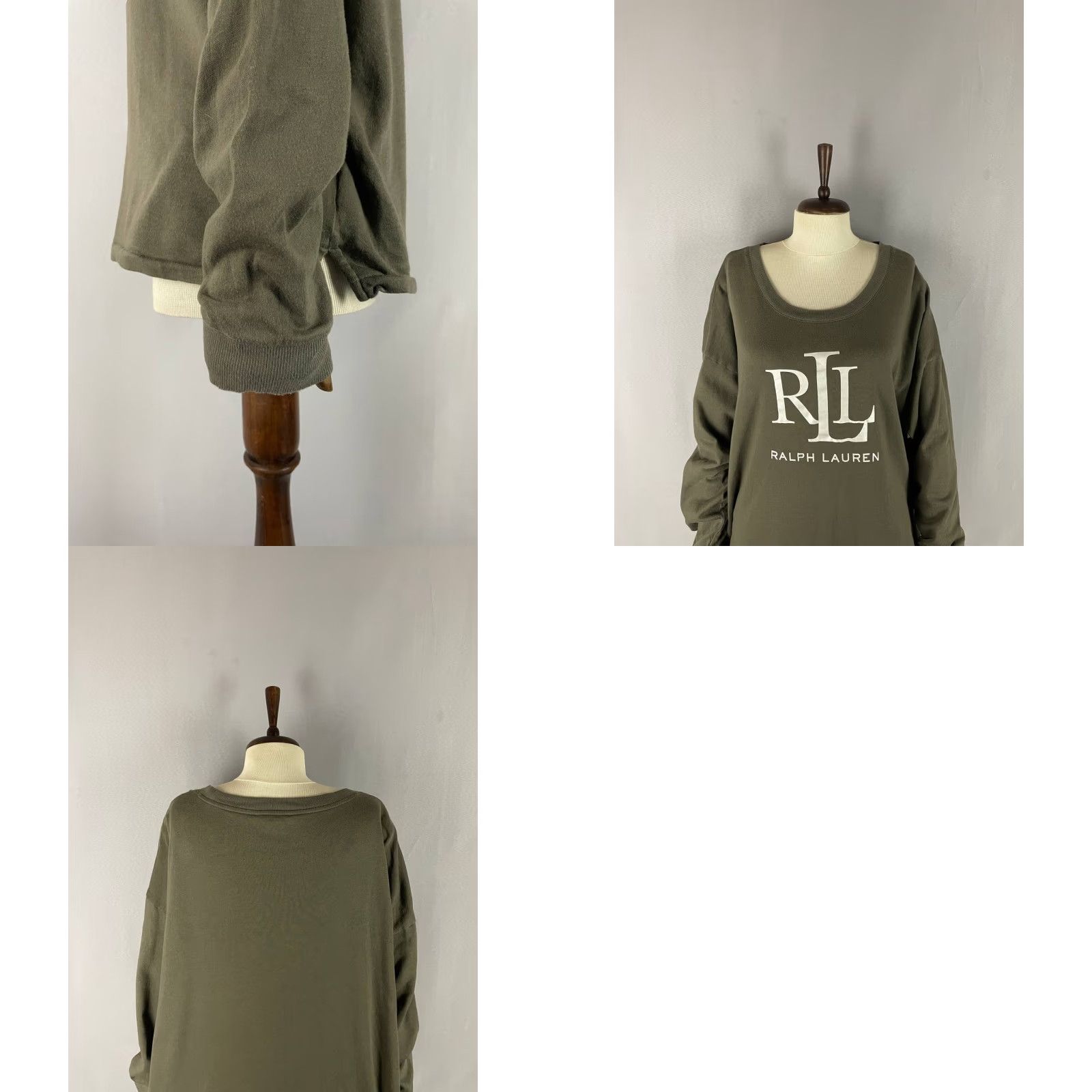 Ralph Lauren Lauren Ralph Lauren Sweatshirt Womens 2XL Olive Green Cotton Scoop Neck Pullover Crew Neck All Seasons Solid Long Sleeve Autumn Size XXL / US 16-18 / IT 52-54 - 8 Thumbnail