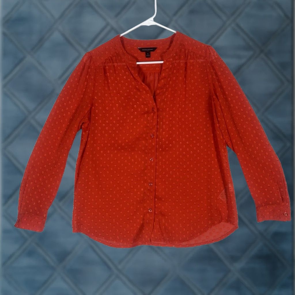 Banana Republic Banana Republic Shirt Womens Small Long Sleeve Button Up Orange Sheer V-Neck Size S / US 4 / IT 40 - 1 Thumbnail
