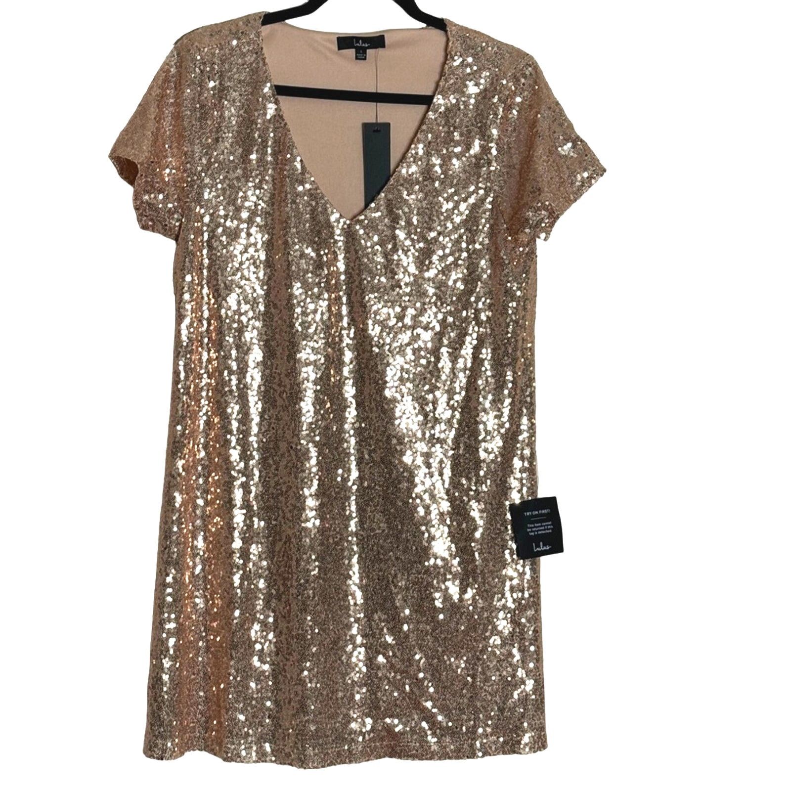 Other Lulus Light Up the Night Champagne Sequin Shift Dress Size L / US 10 / IT 46 - 5 Thumbnail