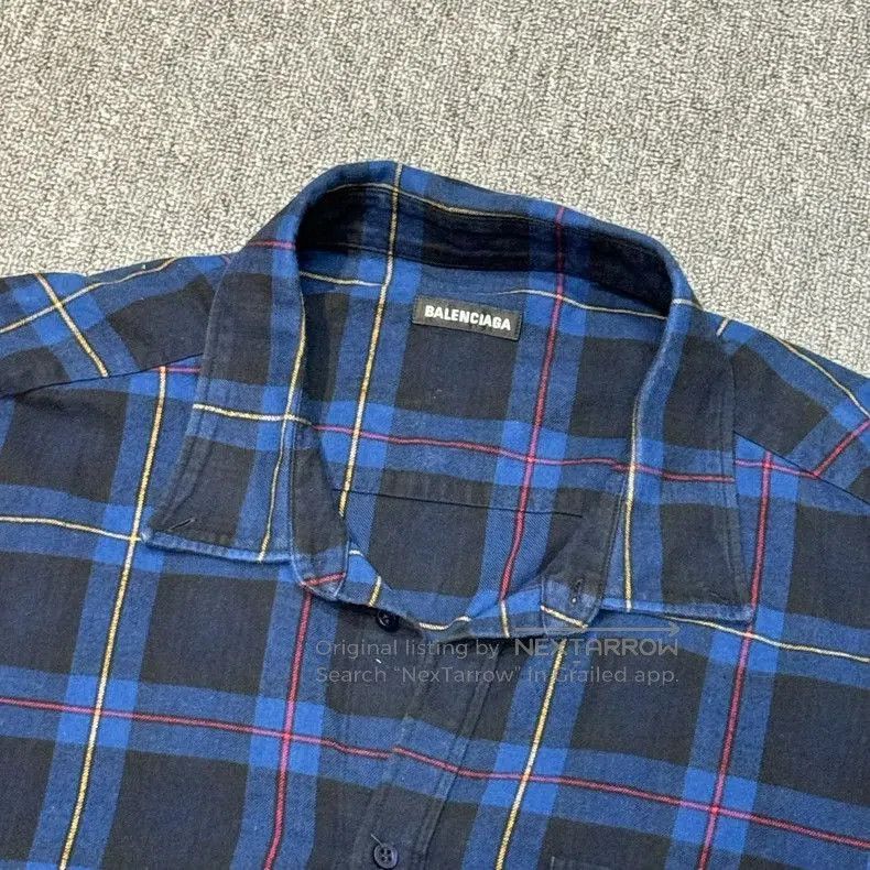 Balenciaga Balenciaga Blue Black Plaid Logo Shirt. Size US L / EU 52-54 / 3 - 4 Thumbnail