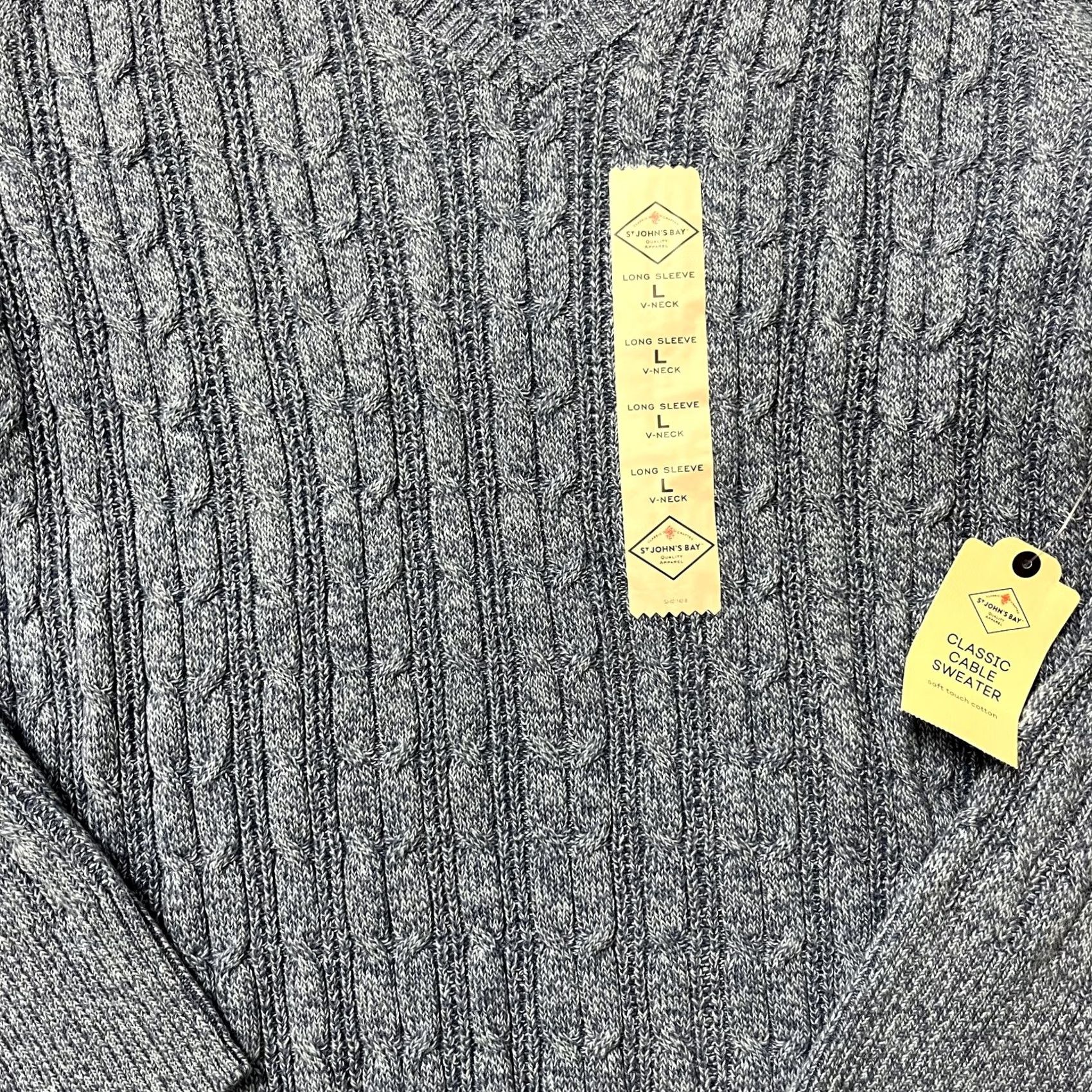 Vintage St. John's Bay Sweater Womens Large Blue V-Neck Pullover Cable Knit Size L / US 10 / IT 46 - 2 Thumbnail