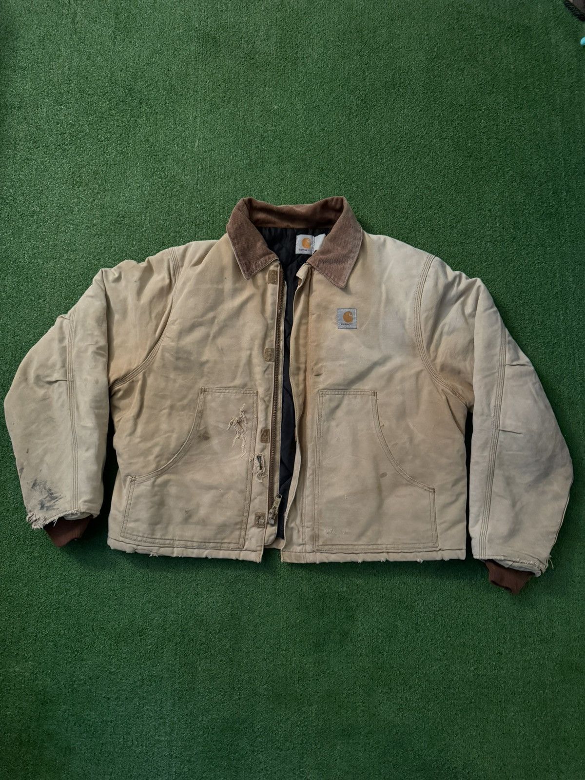 Image of 90's Carhartt Jacket Mens Brown Duck Corduroy Collar (Size 2XL)