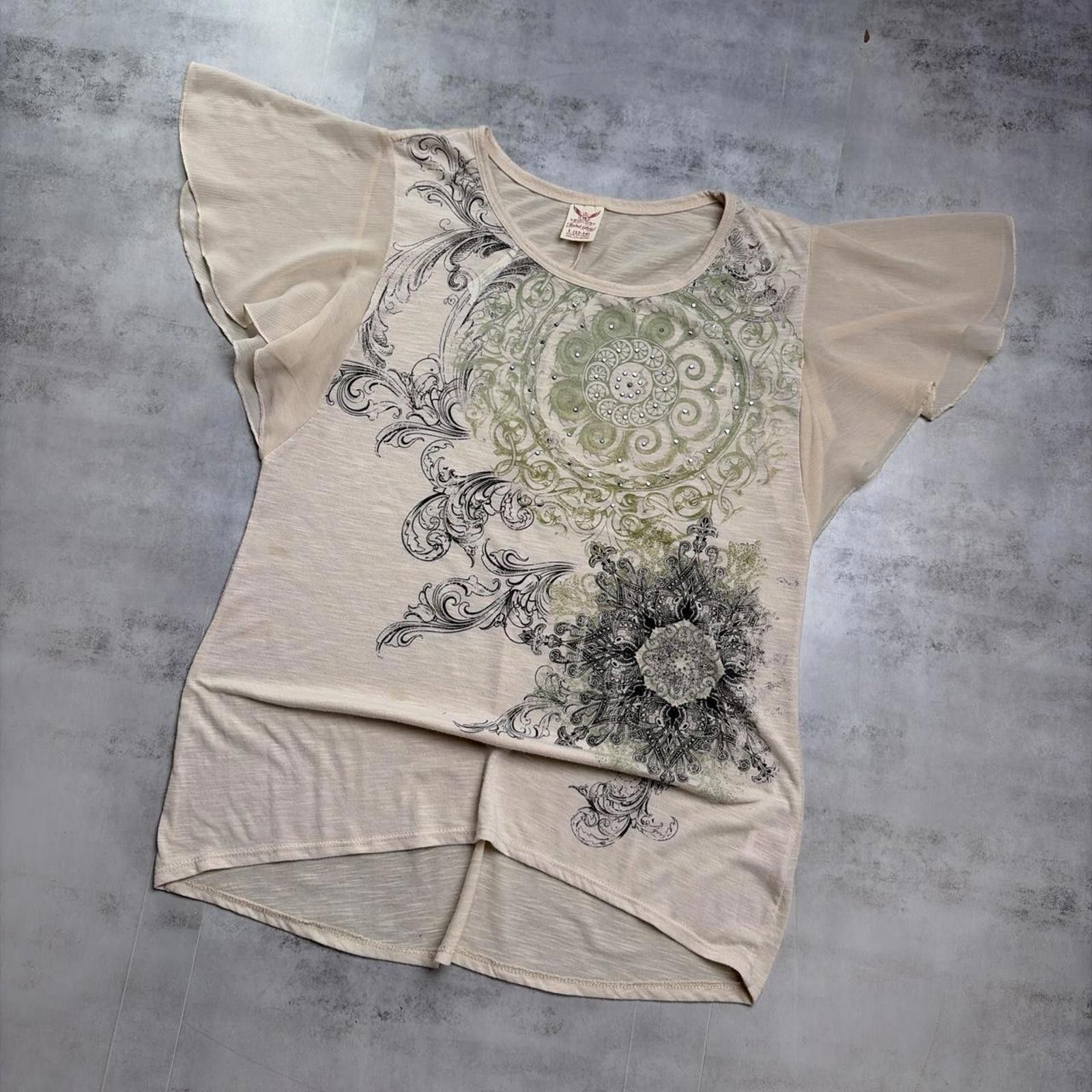 Faded Glory Y2K Beige Faded Glory Grunge Gothic Cross Women’s Top Size L / US 10 / IT 46 - 2 Thumbnail