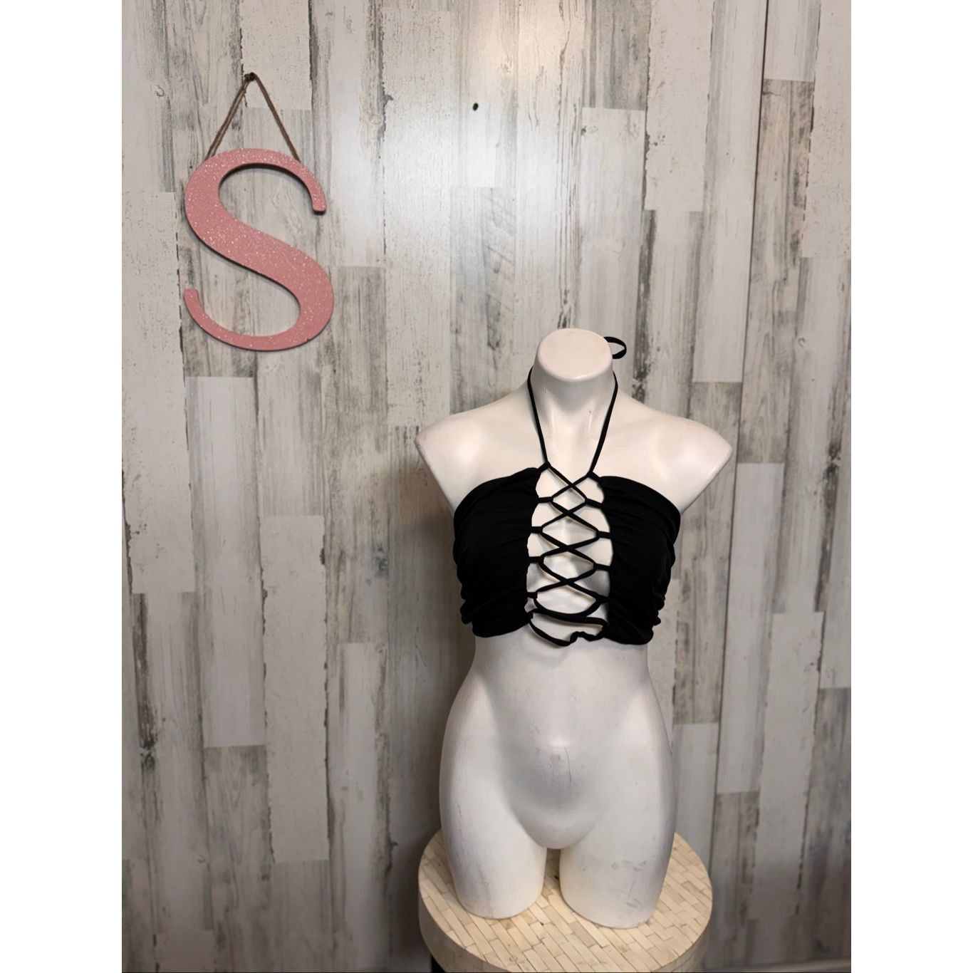 Other HYFVE Black Lace-Up Halter Crop Top Size Small Pink Chateau Size S / US 4 / IT 40 - 1 Thumbnail