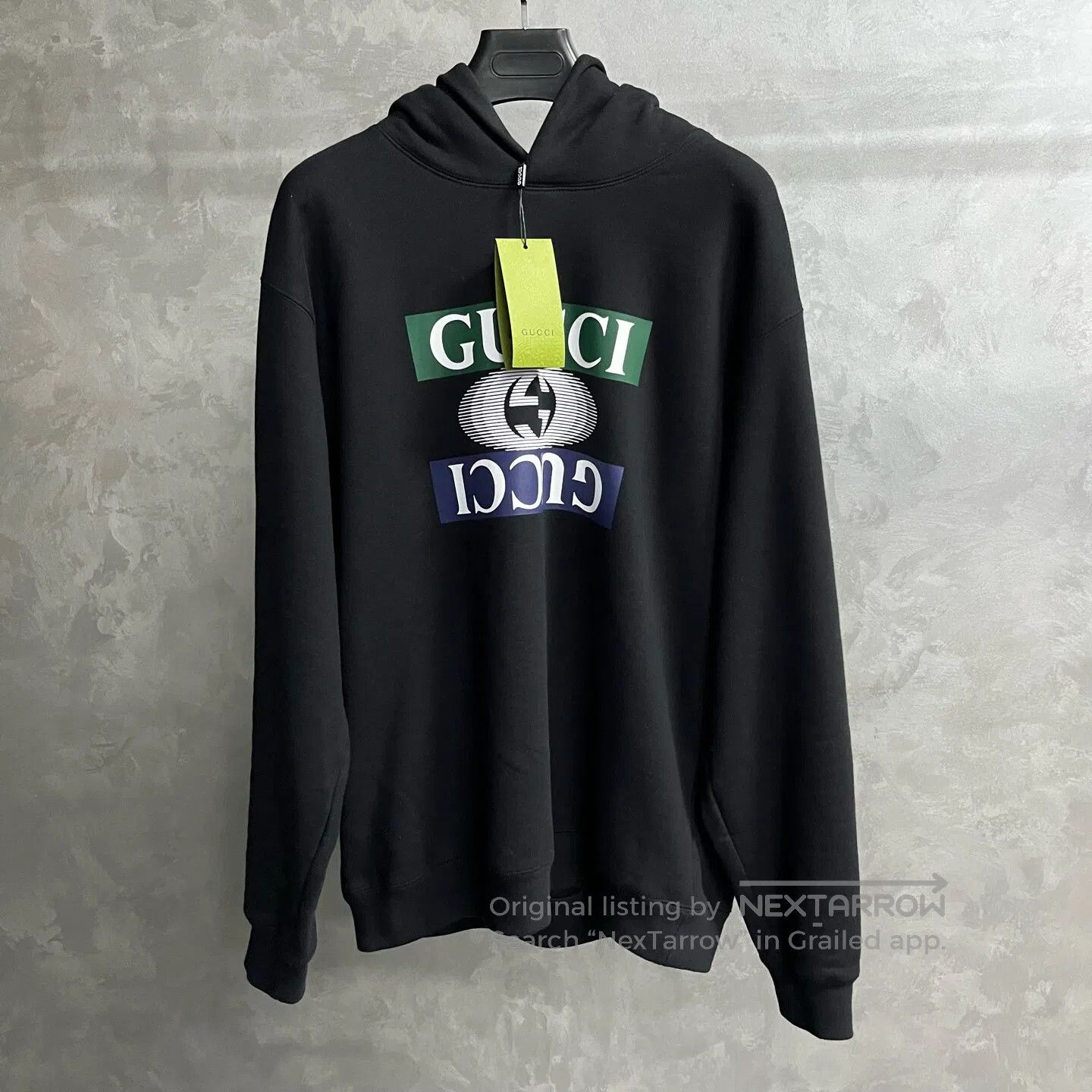 Gucci Guicci Logo-printed lettered hooded long-sleeve hoodie| Size US XL / EU 56 / 4 - 1 Thumbnail