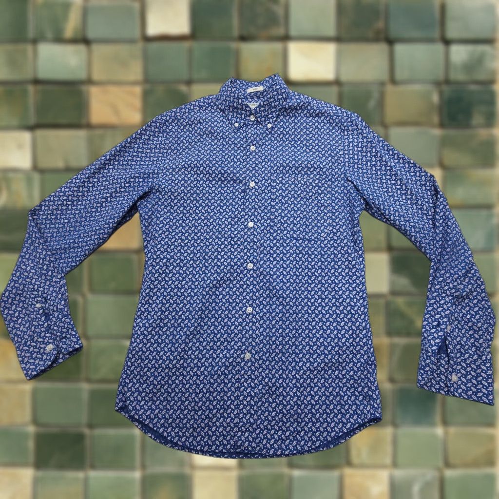 J.Crew J.CREW Slim Fit Long Sleeve Button Down Shirt Mens Small Blue Geometric Print Organic Cotton Size US S / EU 44-46 / 1 - 1 Thumbnail