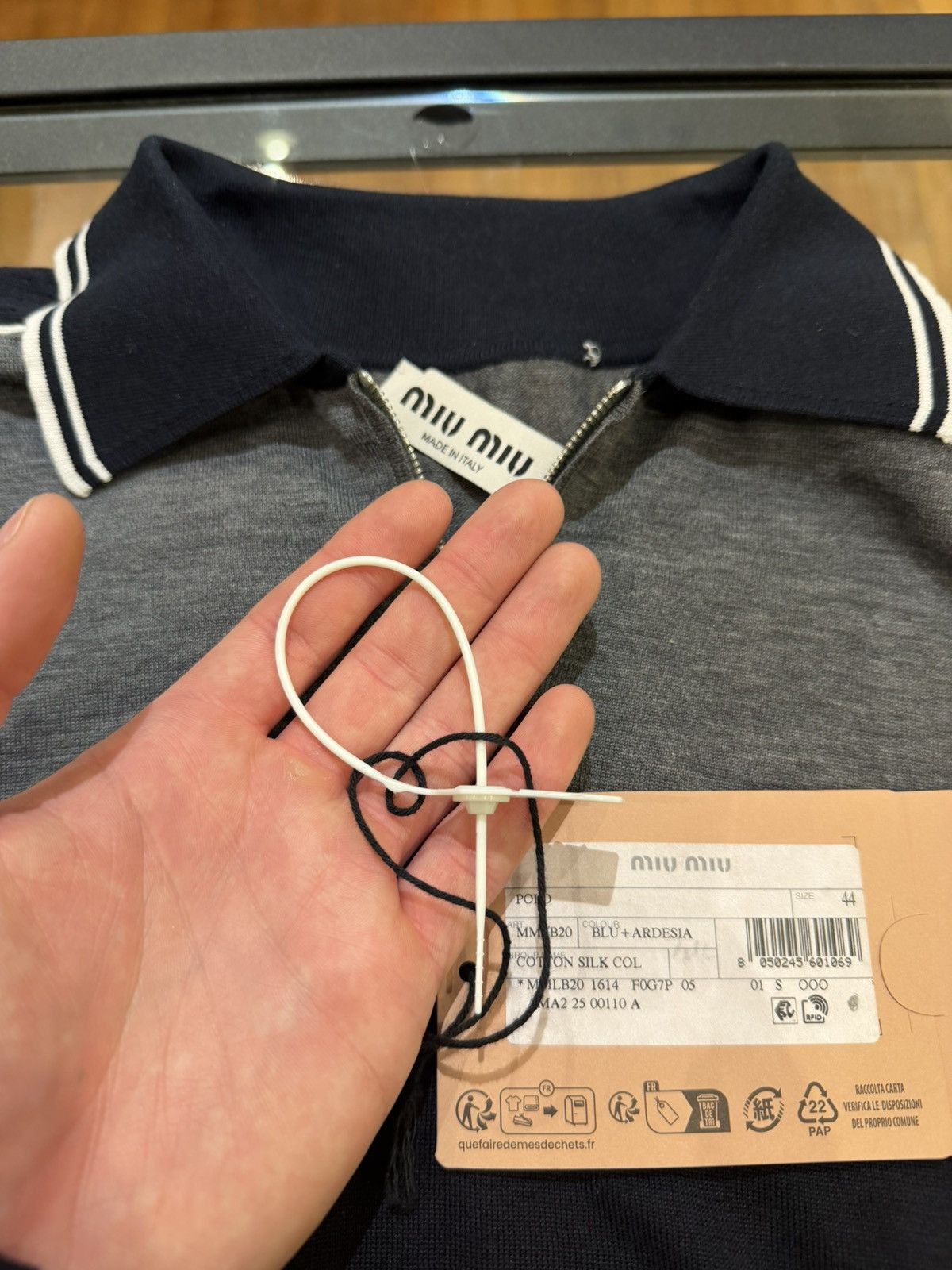 Miu Miu Miu Miu Cotton Pique Polo Shirt - Navy/Grey Size US M / EU 48-50 / 2 - 12 Thumbnail