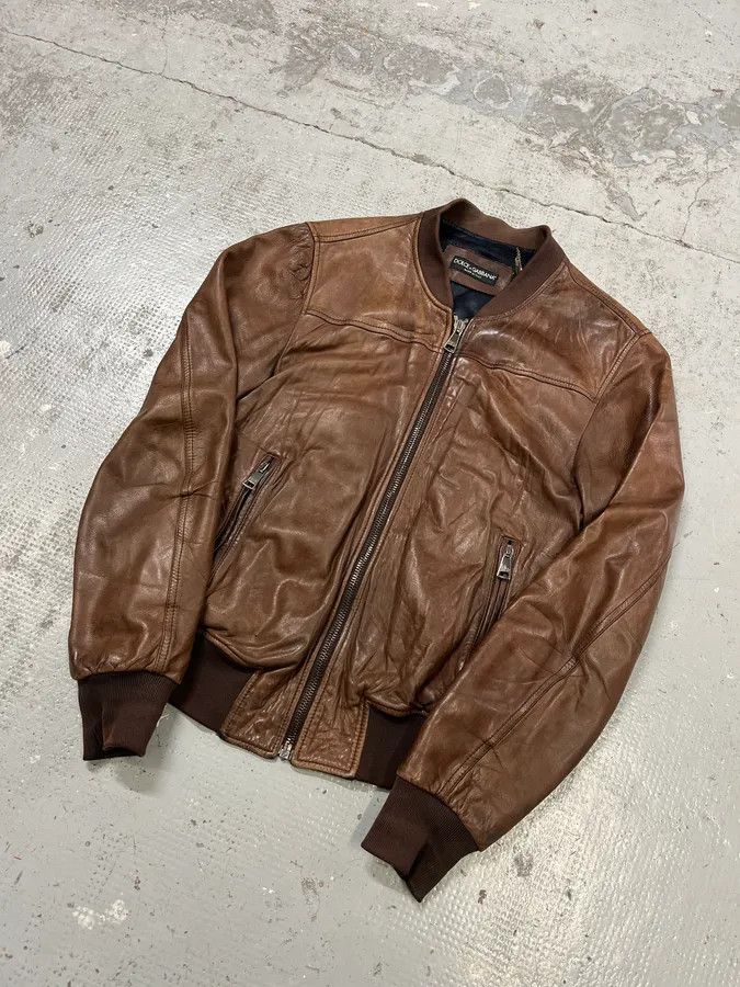 Dolce & Gabbana 2000s Dolce & Gabbana Brown Leather Bomber Jacket Size US M / EU 48-50 / 2 - 4 Thumbnail