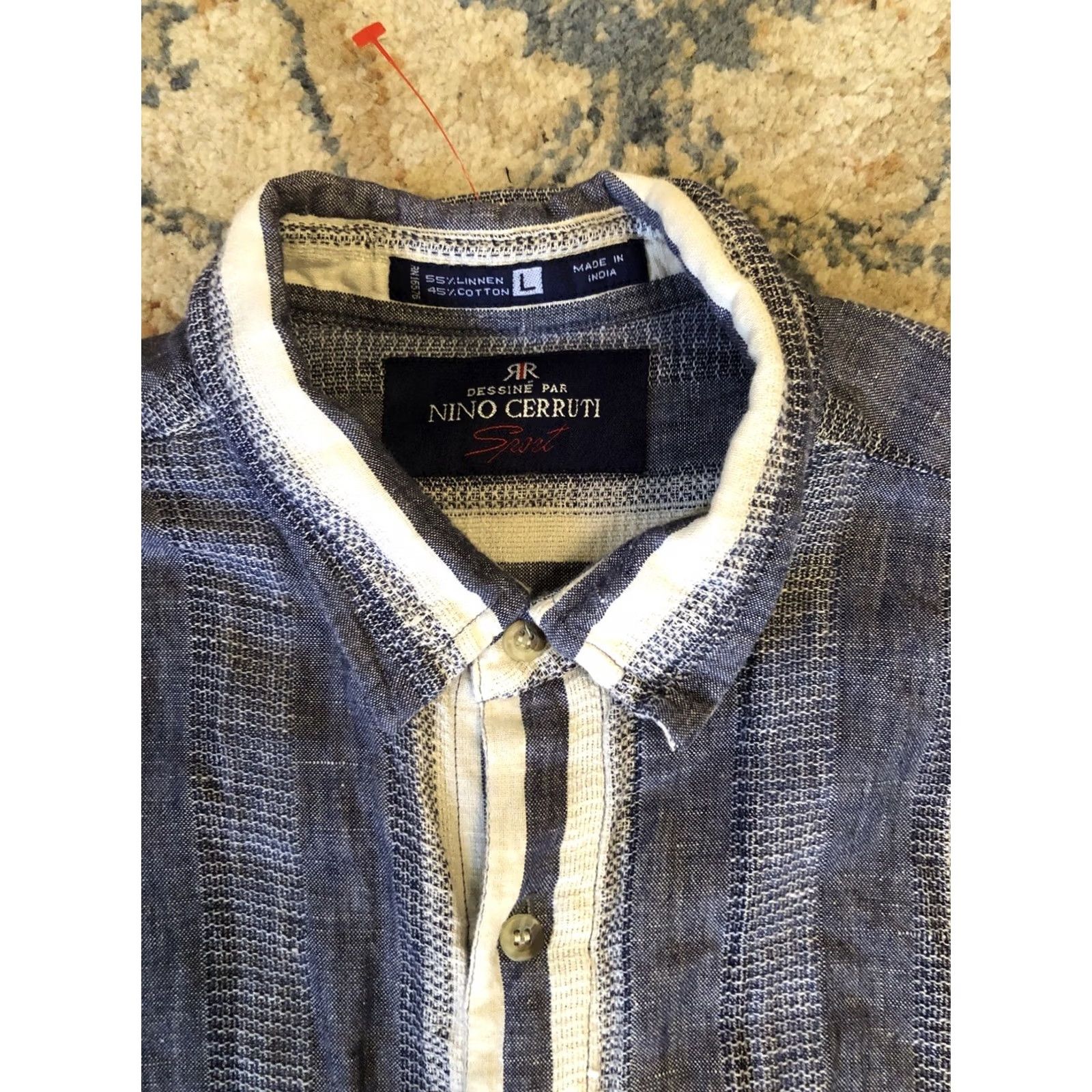 Vintage Nino Cerruti Shirt Sport Men's Blue Long Sleeve Button Up Size Large Linen Blend Shirt Size US L / EU 52-54 / 3 - 3 Thumbnail