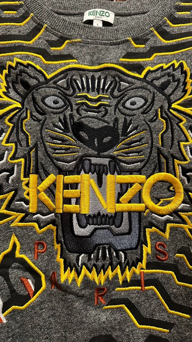 Kenzo KENZO Gray tiger head embroidered hoodie Size US L / EU 52-54 / 3 - 3 Thumbnail
